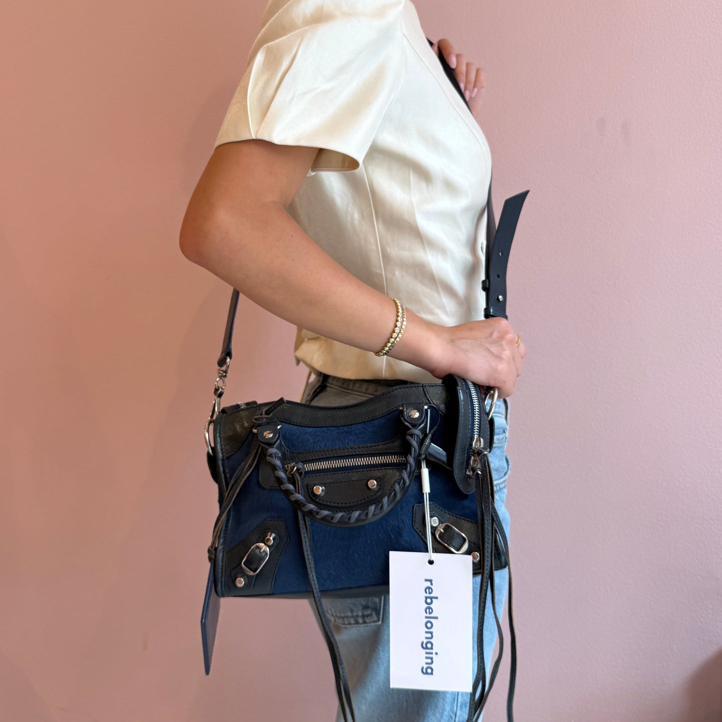RARE Balenciaga Blue Ponyhair Mini City Bag