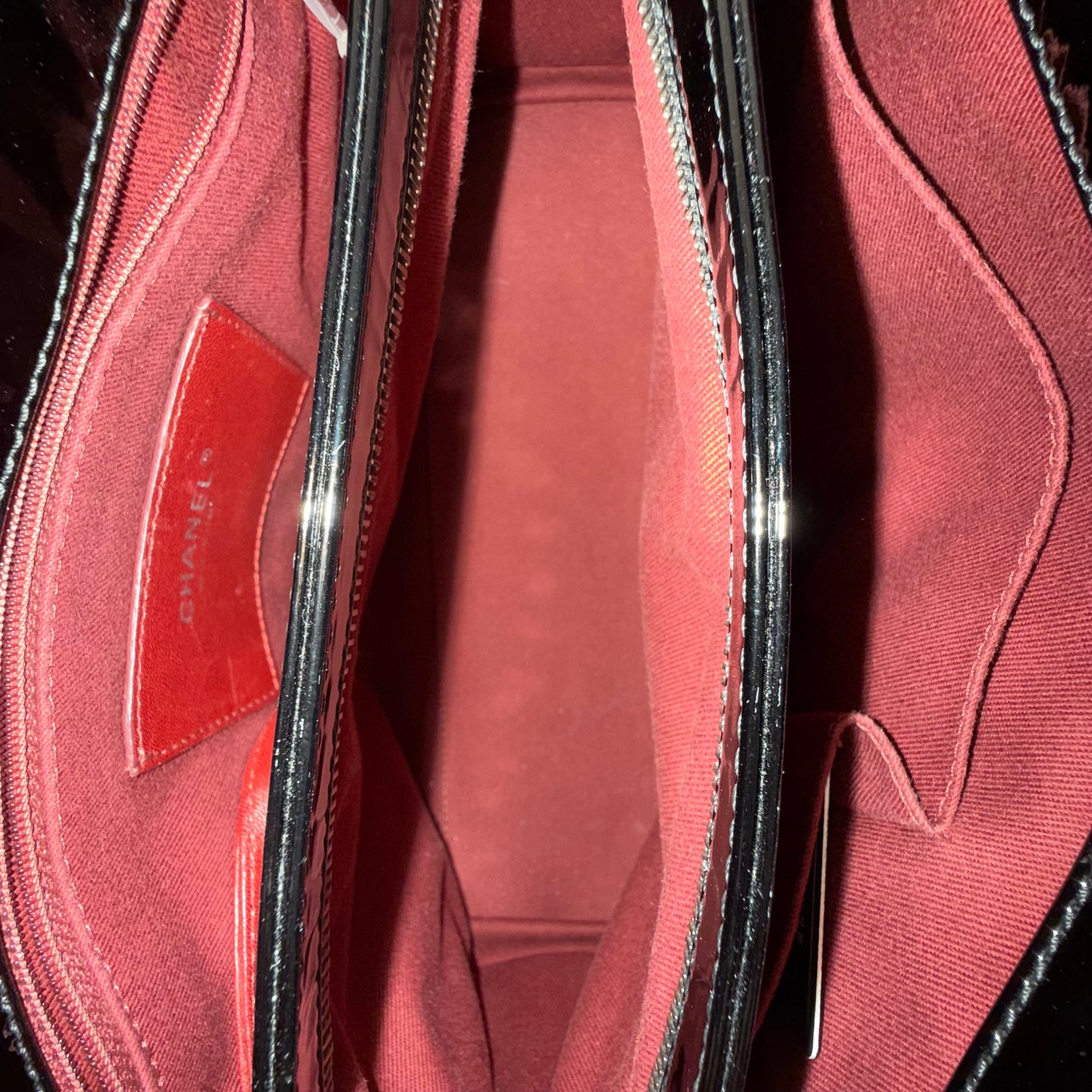 Chanel Black Patent Mademoiselle Quilted Shoulder Bag