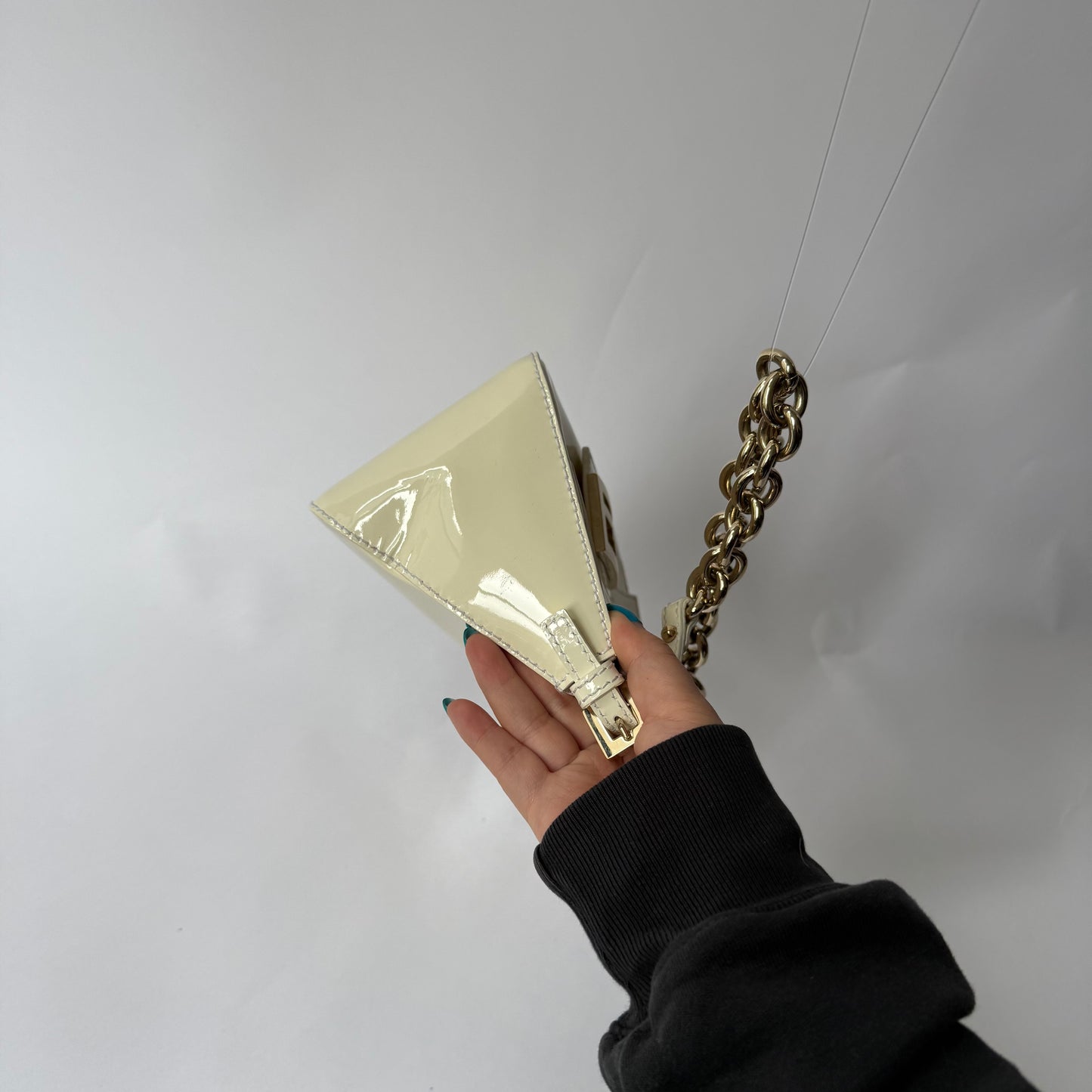 Fendi Cream Patent Leather Mini Mama Baguette w/ Chain Strap