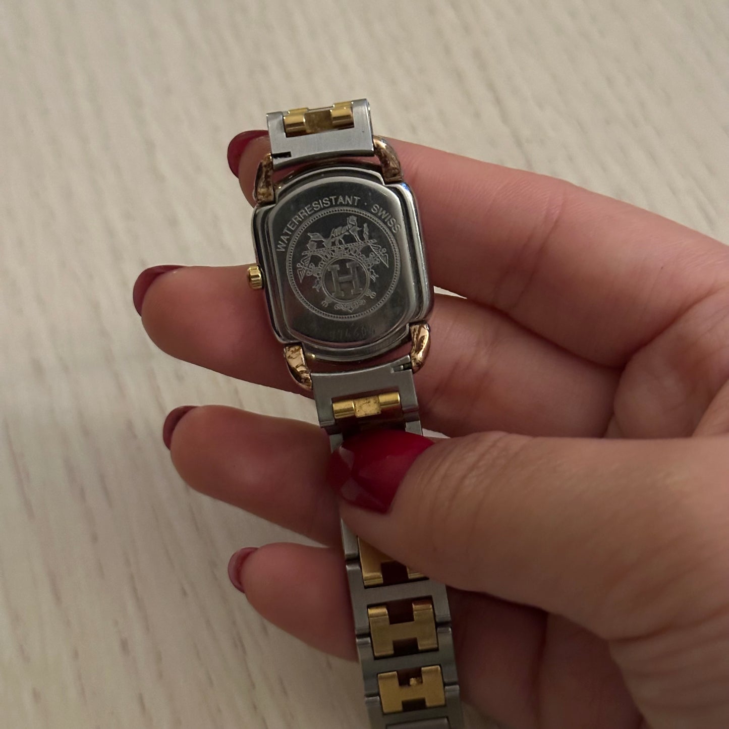 Hermes Dainty Rallye Two-Tone Gold Dial Oval Tank Watch