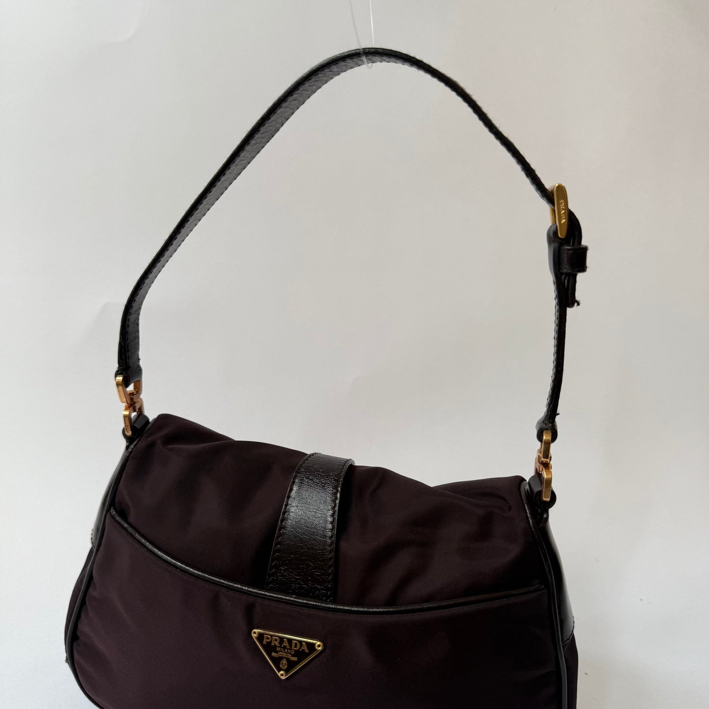 Prada Brown Nylon Reversible Turn Lock Shoulder Bag
