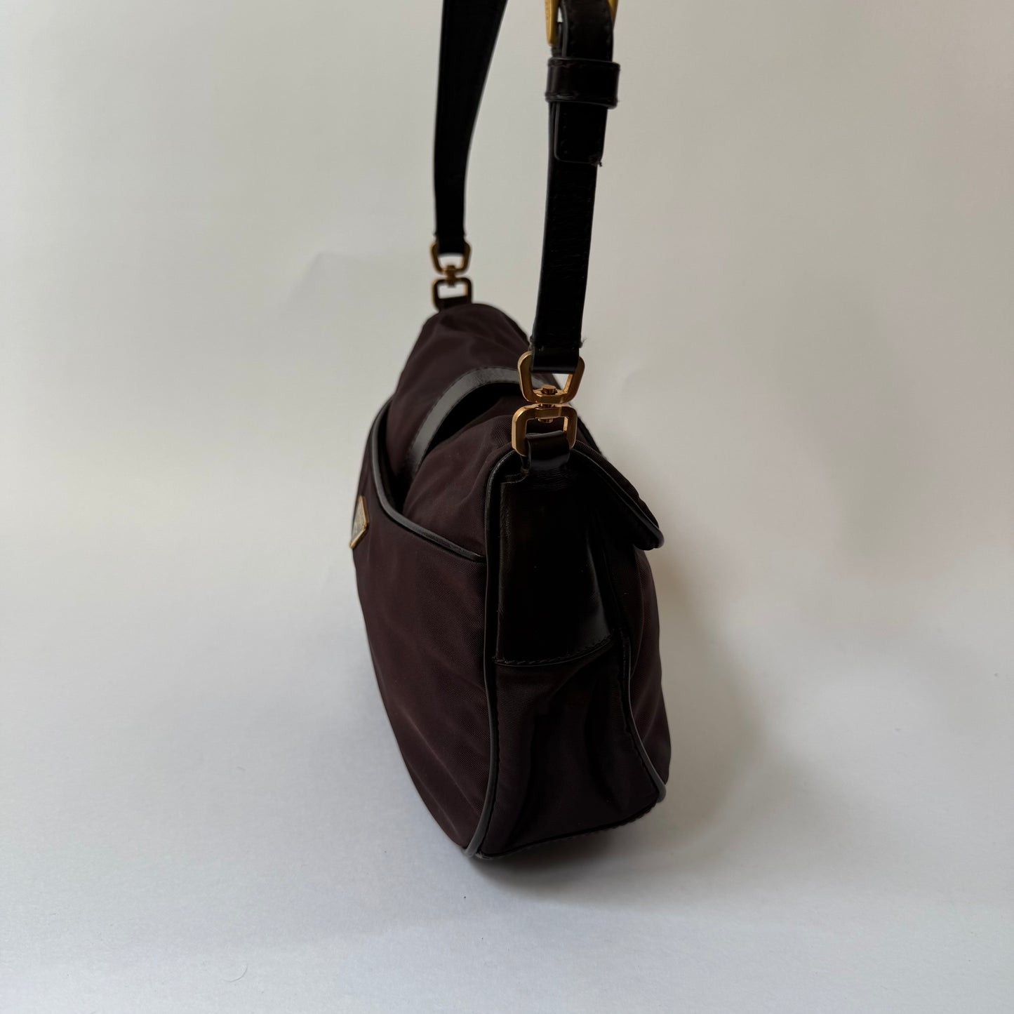 Prada Brown Nylon Reversible Turn Lock Shoulder Bag