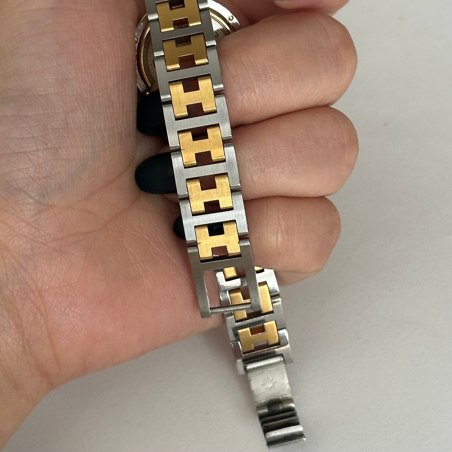 Hermes Dainty 24mm Cream Dial Clipper Date Window Two Tone Watch