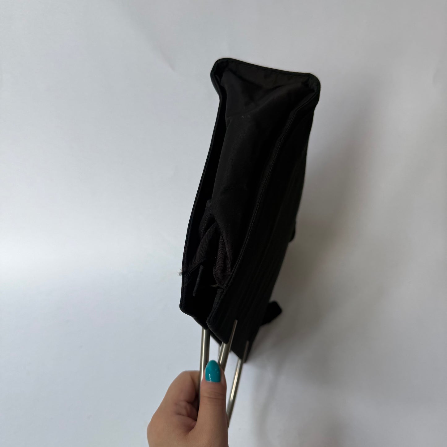 Prada Black Nylon Metal Handle E/W Tote Bag