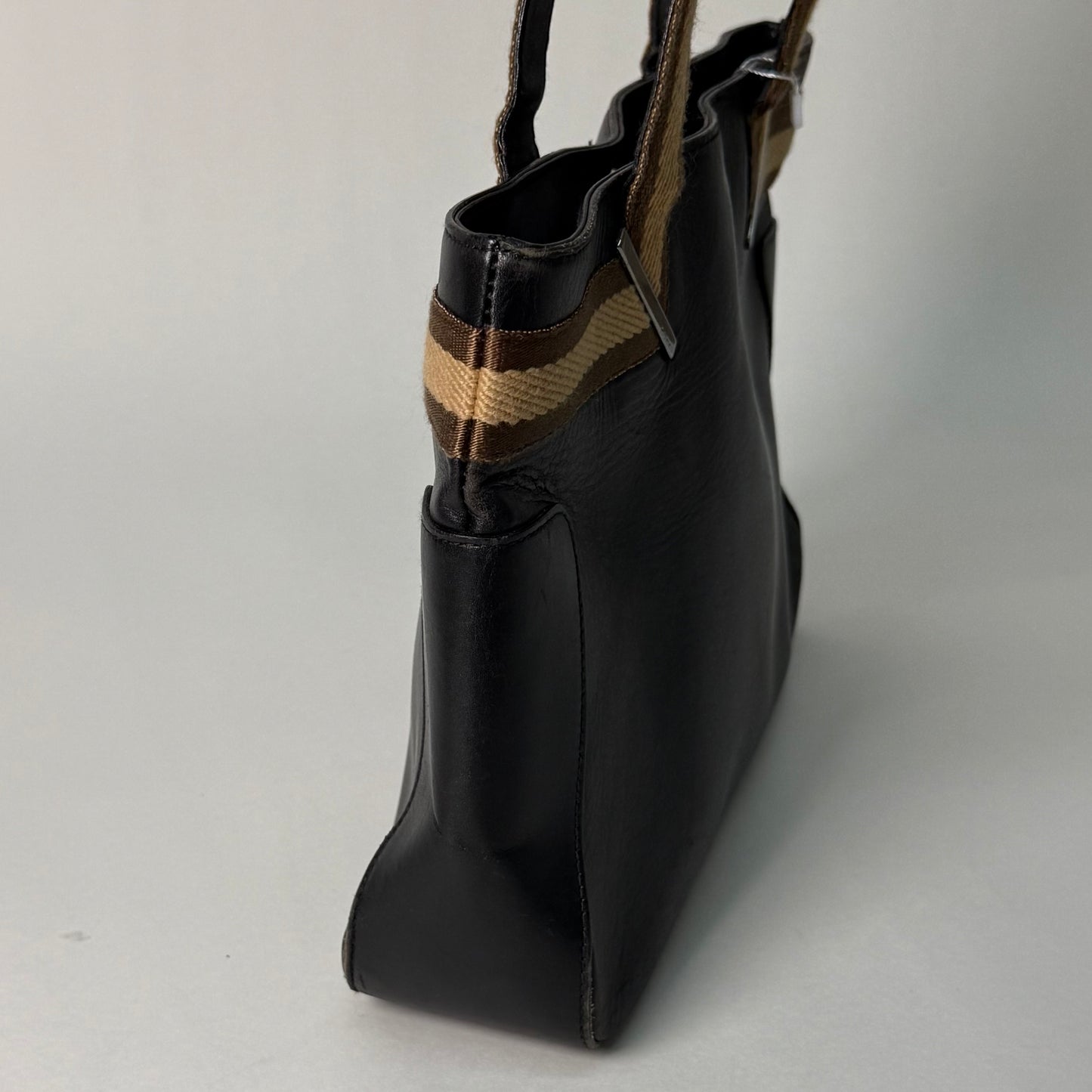 Gucci Black Leather Shoulder Bag w/ Canvas Handle