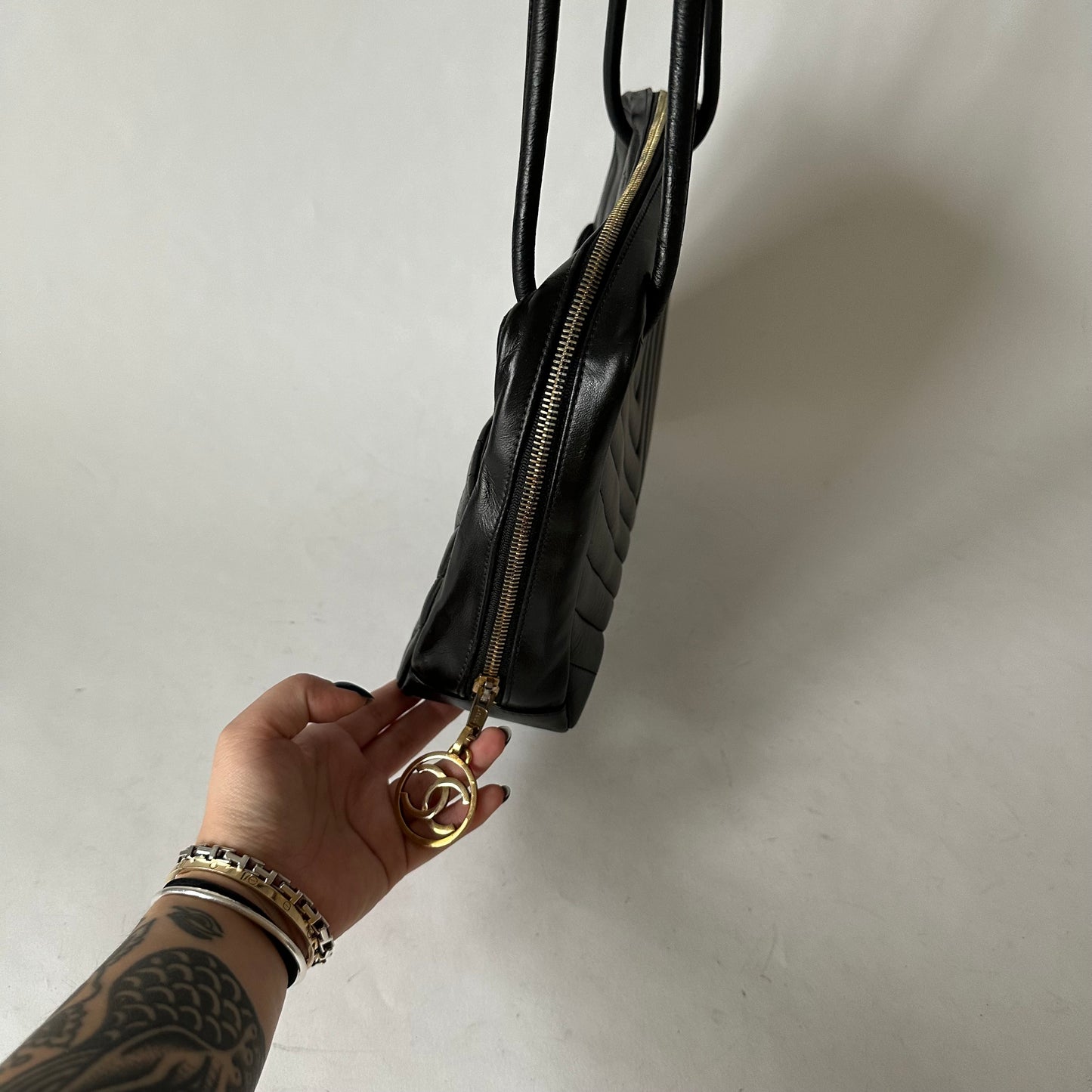 Chanel Lambskin Chevron Tote Bag Convertible Crossbody