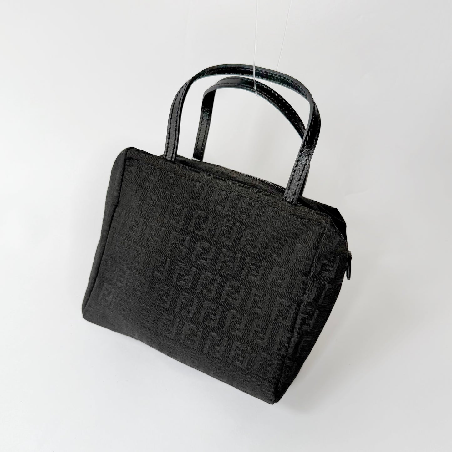 Fendi Black Zucchino Monogram Mini Nylon Top Handle Tote