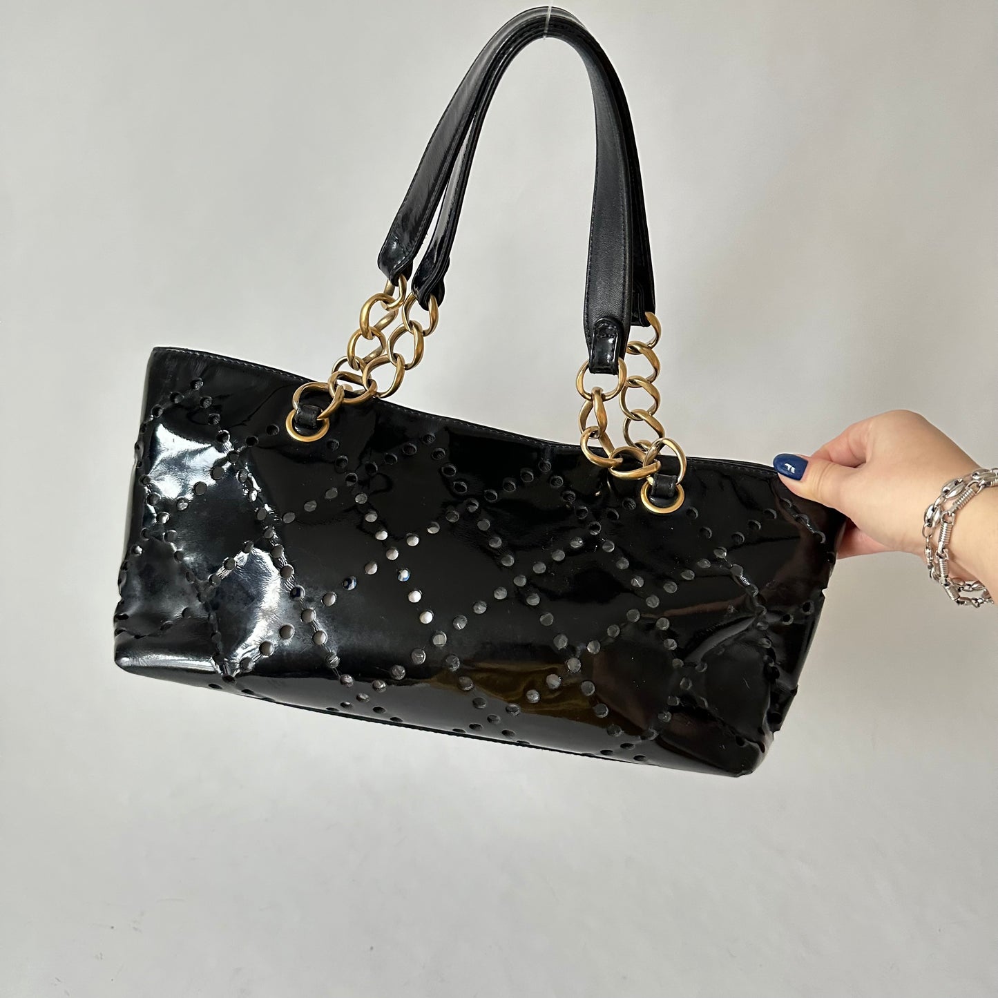 Chanel Black Patent Perforated Tote