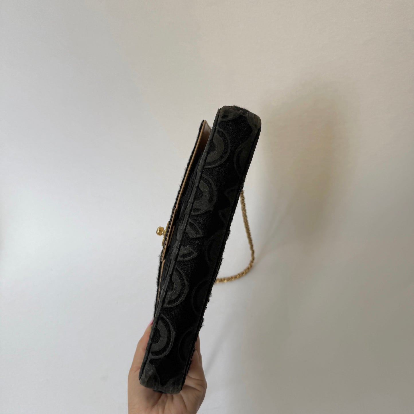 Chanel Black Pony Hair Coco Monogram East/West Flap