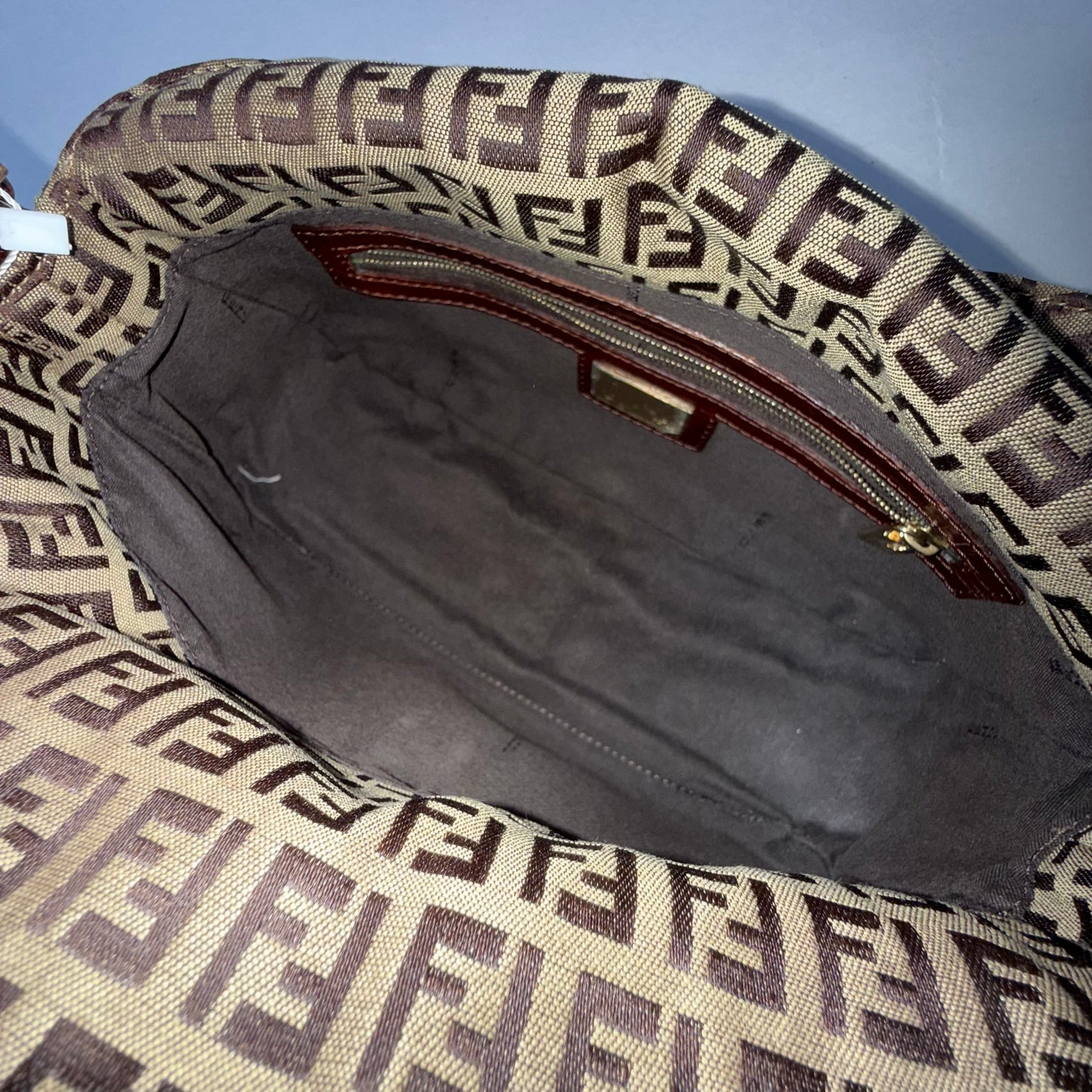 Fendi Brown Zucchino Round Flap Baguette