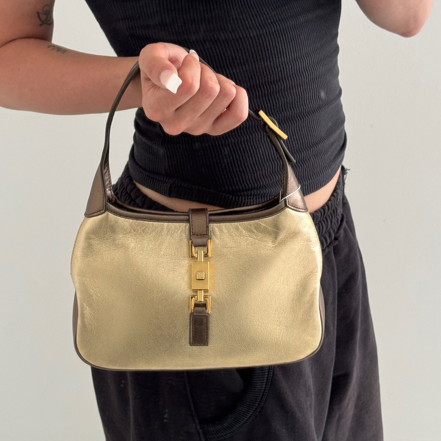Gucci Gold Lambskin Mini Jackie Piston Lock Bag