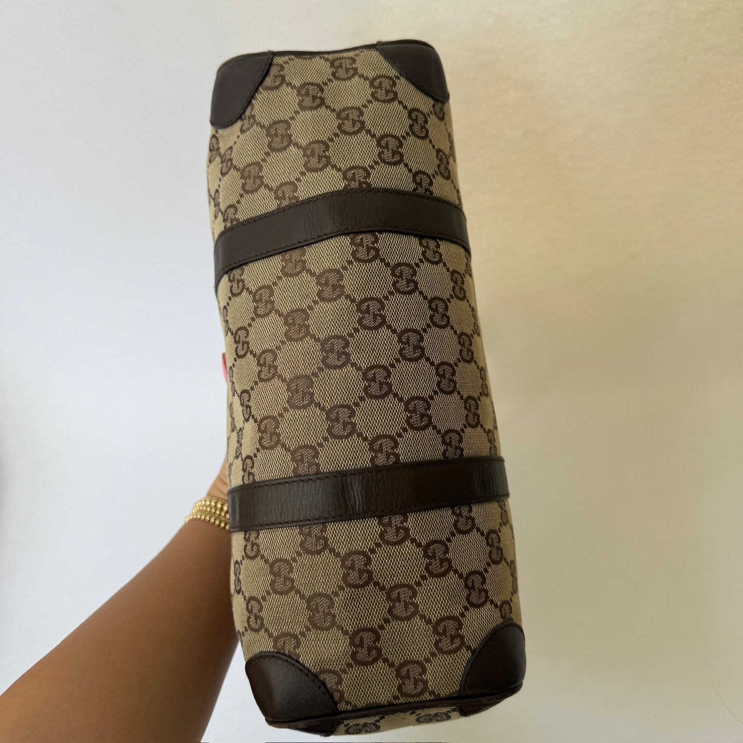 Gucci Brown Canvas Monogram Boston Bag