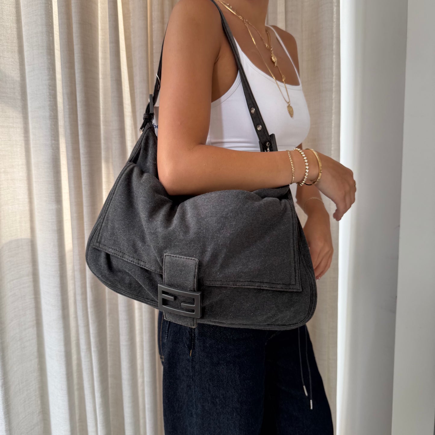 Fendi Gray Wool Mamma Jumbo Baguette