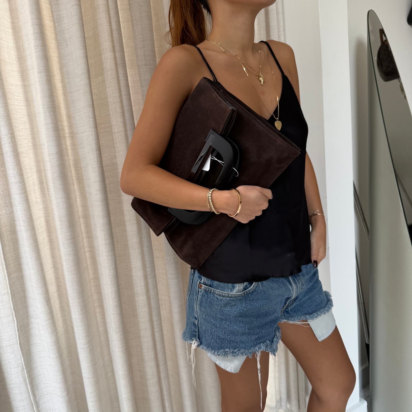 Gucci Brown Suede Top Handle Tote Bag