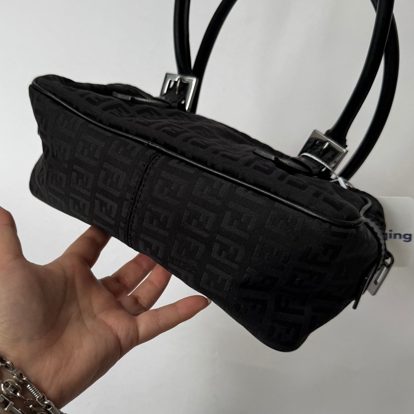 Fendi Black Zucchino Canvas Small Boston Bag