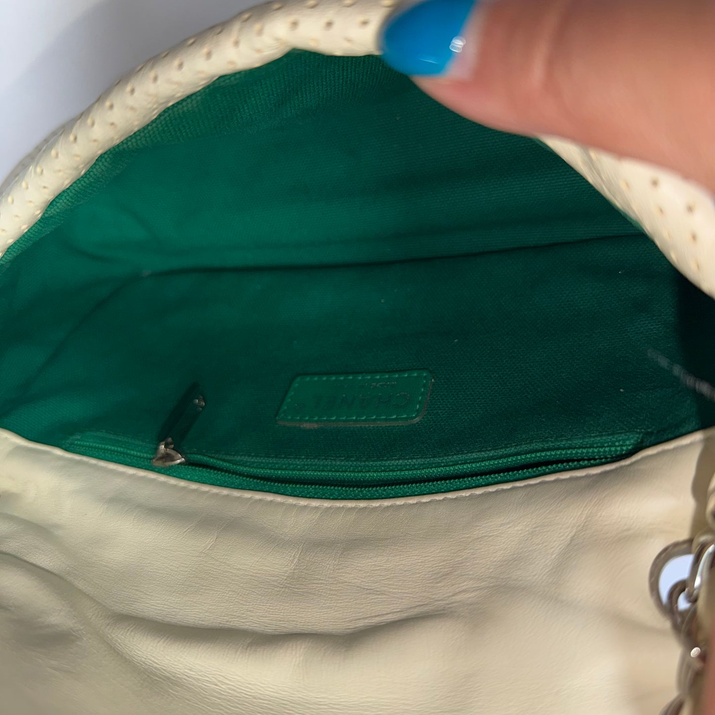 Chanel White Perforated Green Bottom Zipper Flap Bag