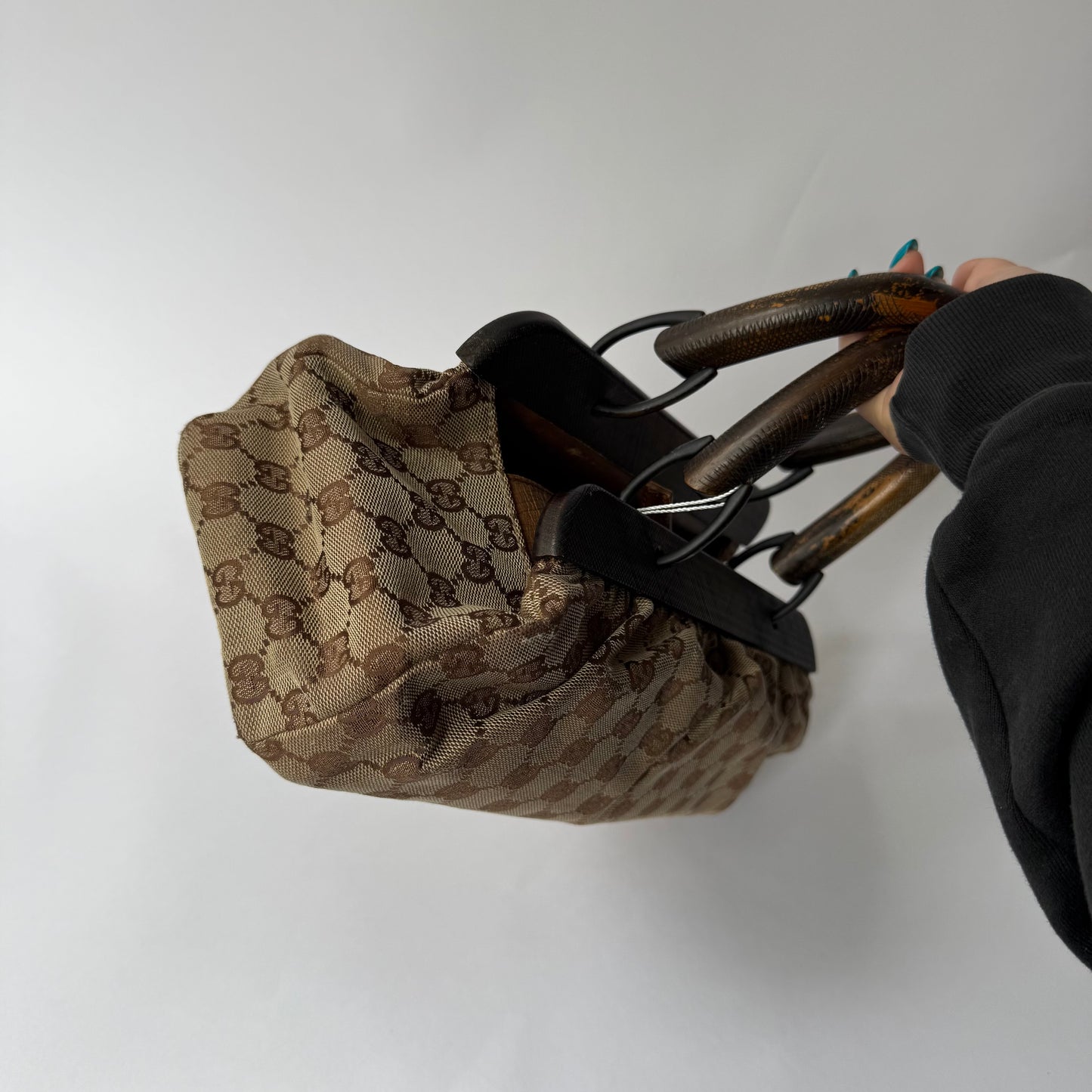 Gucci Brown Monogram Wooden Handle Bag
