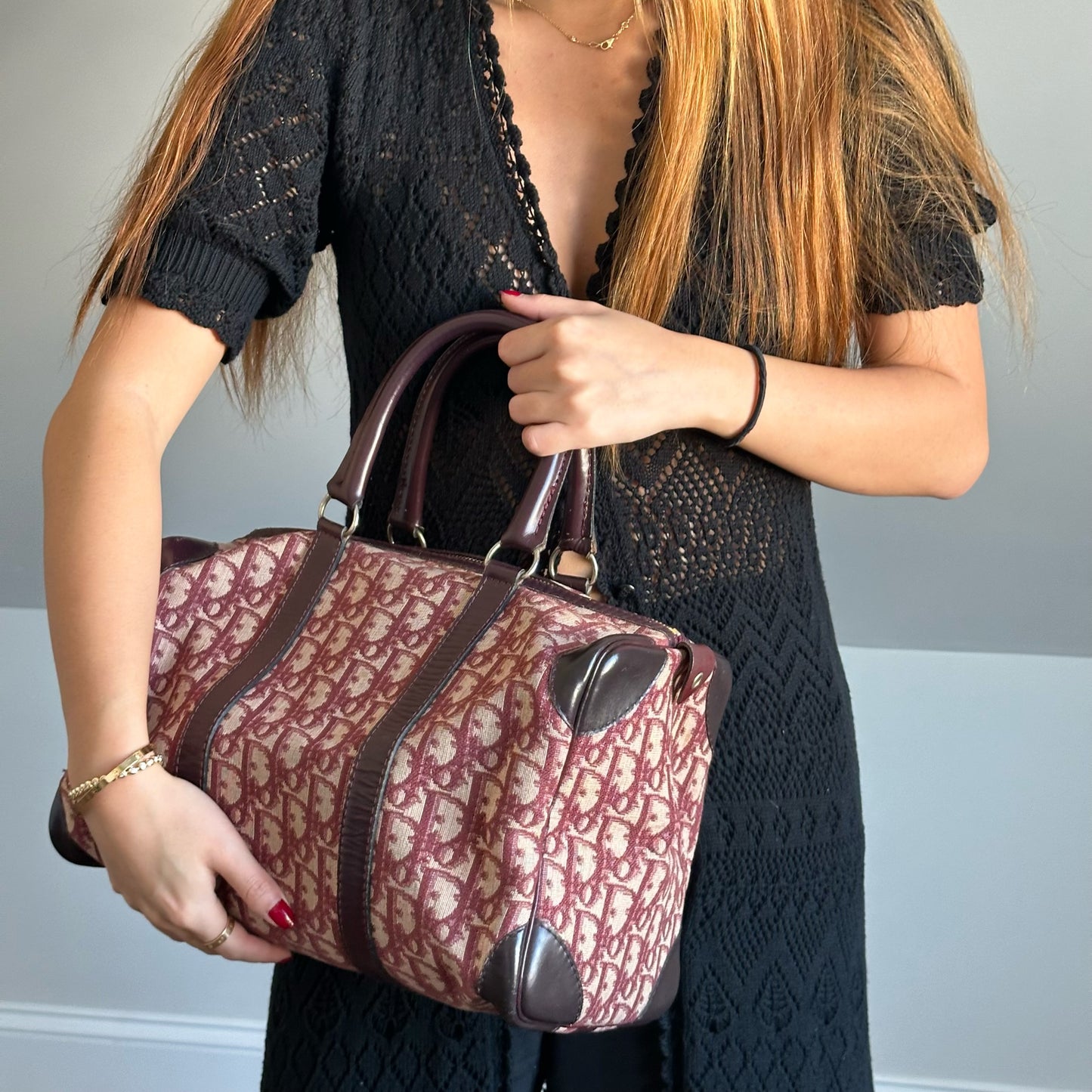 Christian Dior Maroon Red Trotter Boston Bag