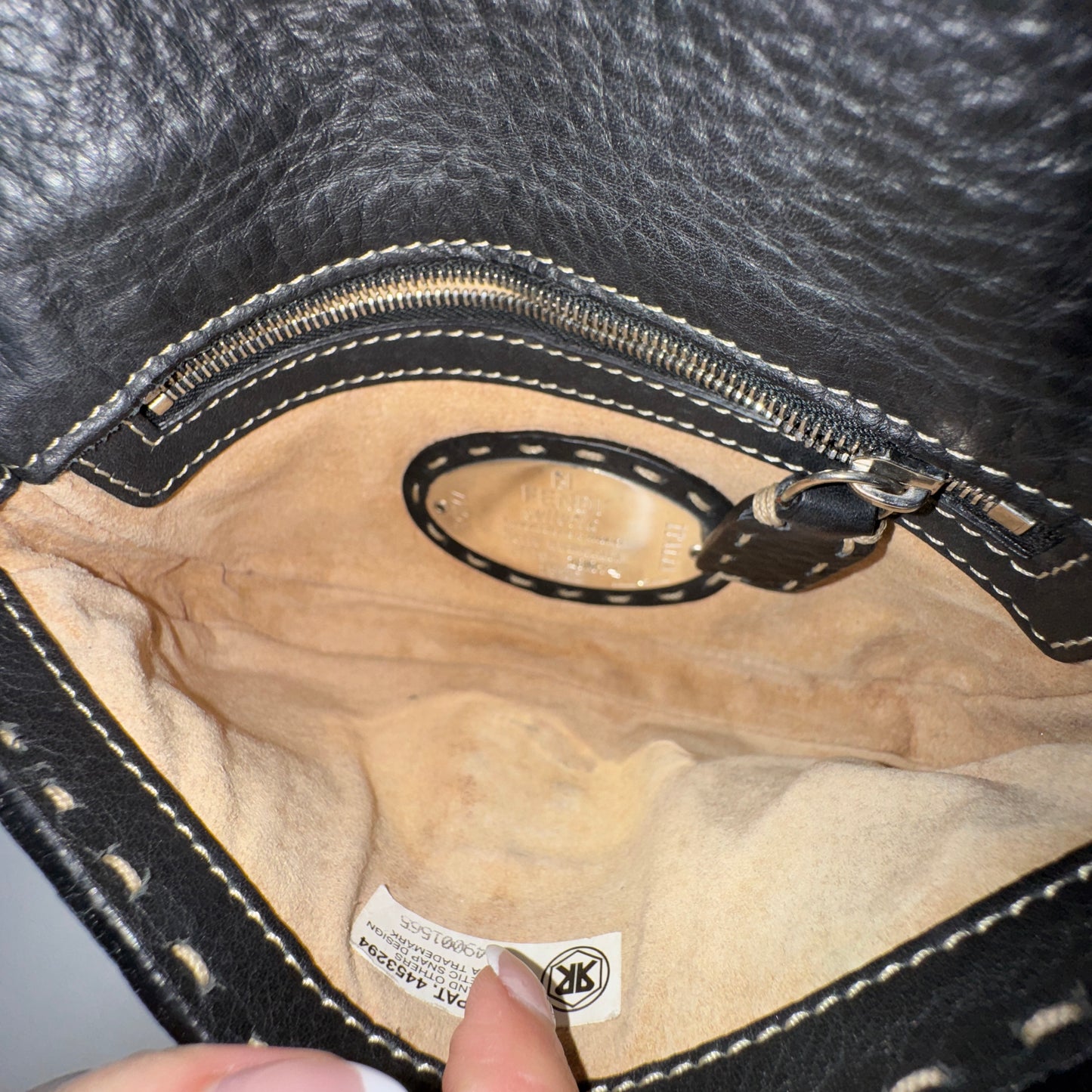 Fendi Black Pebbled Leather Selleria Mini Baguette