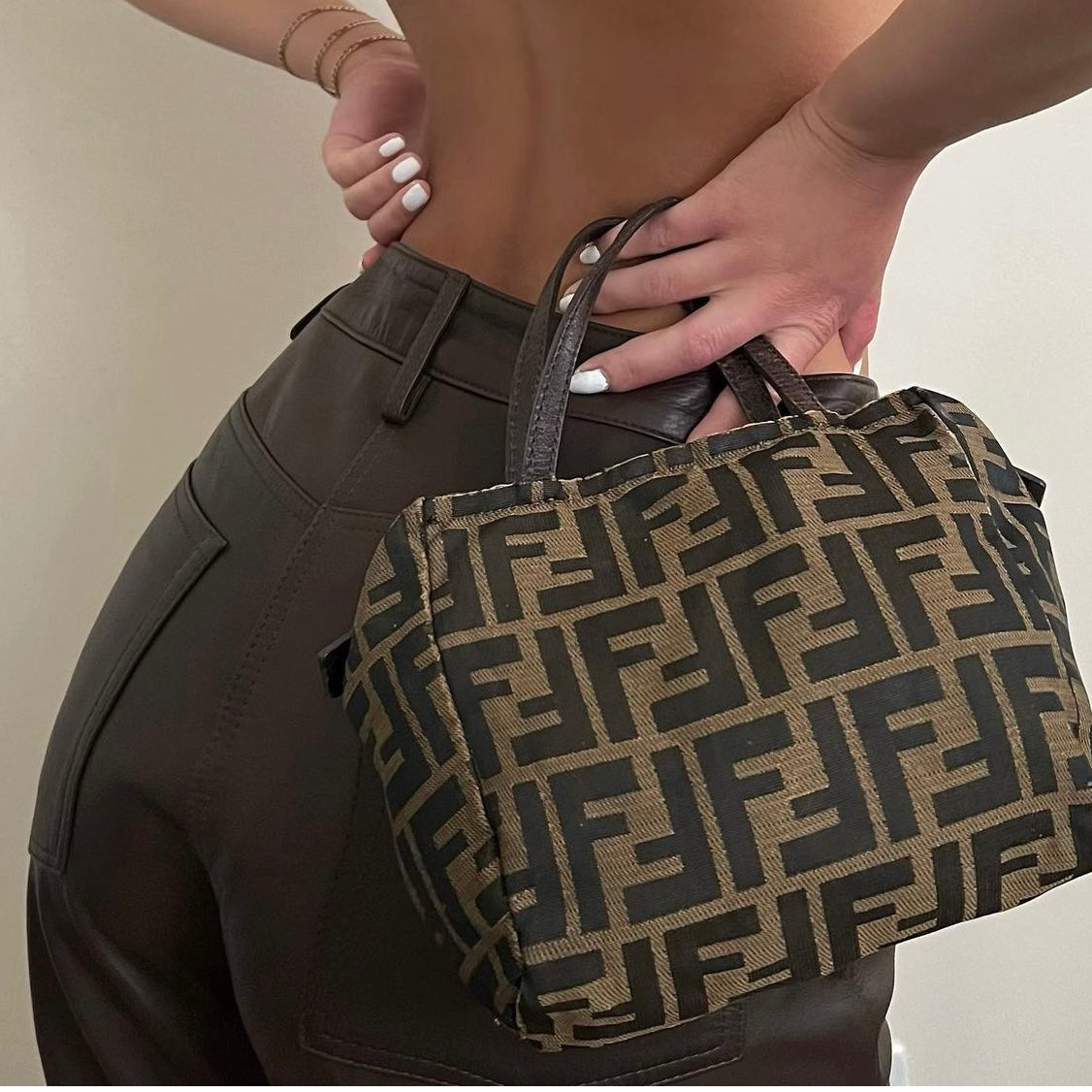 Fendi Brown Nylon Zucca Mini Top Handle Tote
