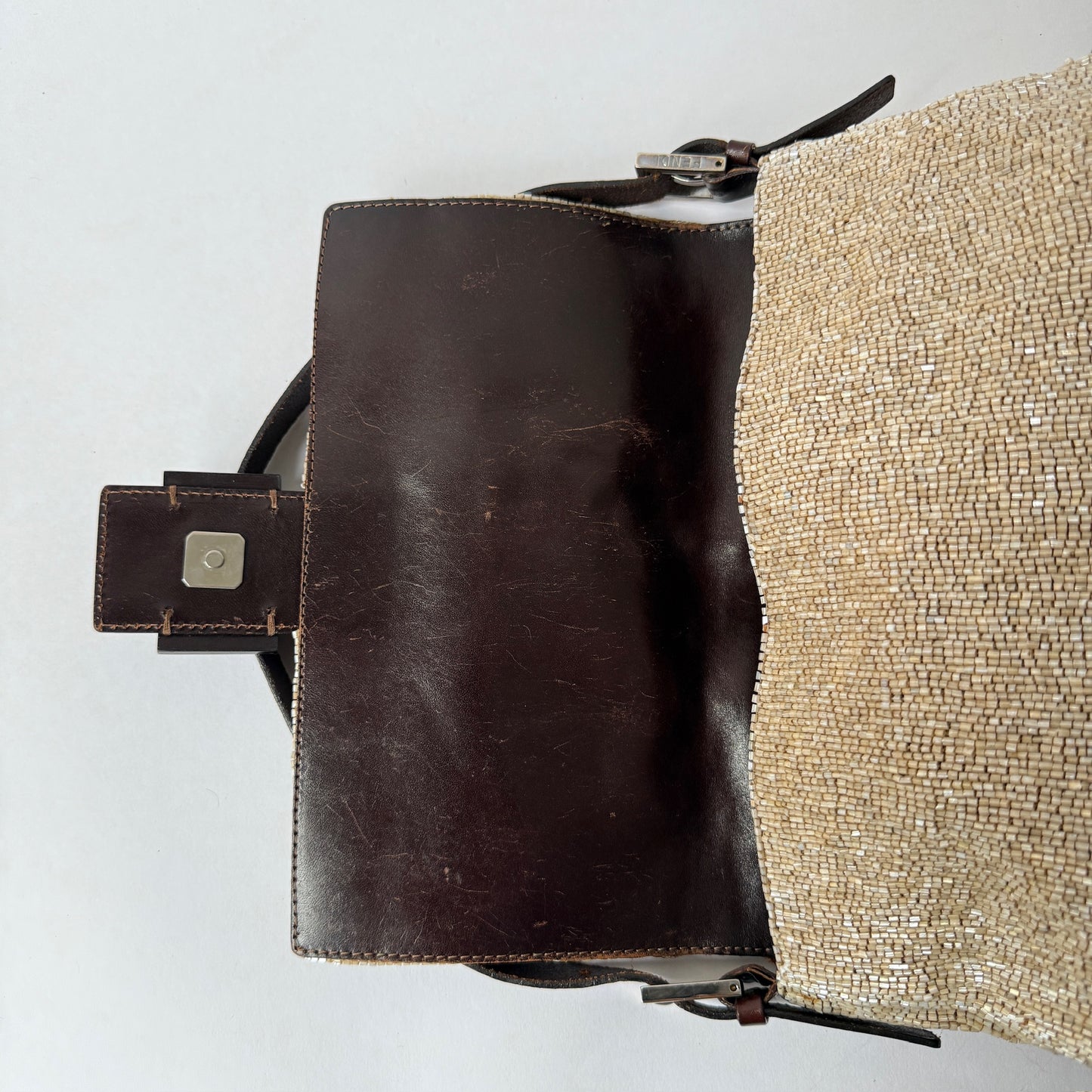 Fendi Cream Beaded Mamma Baguette Shoulder Bag