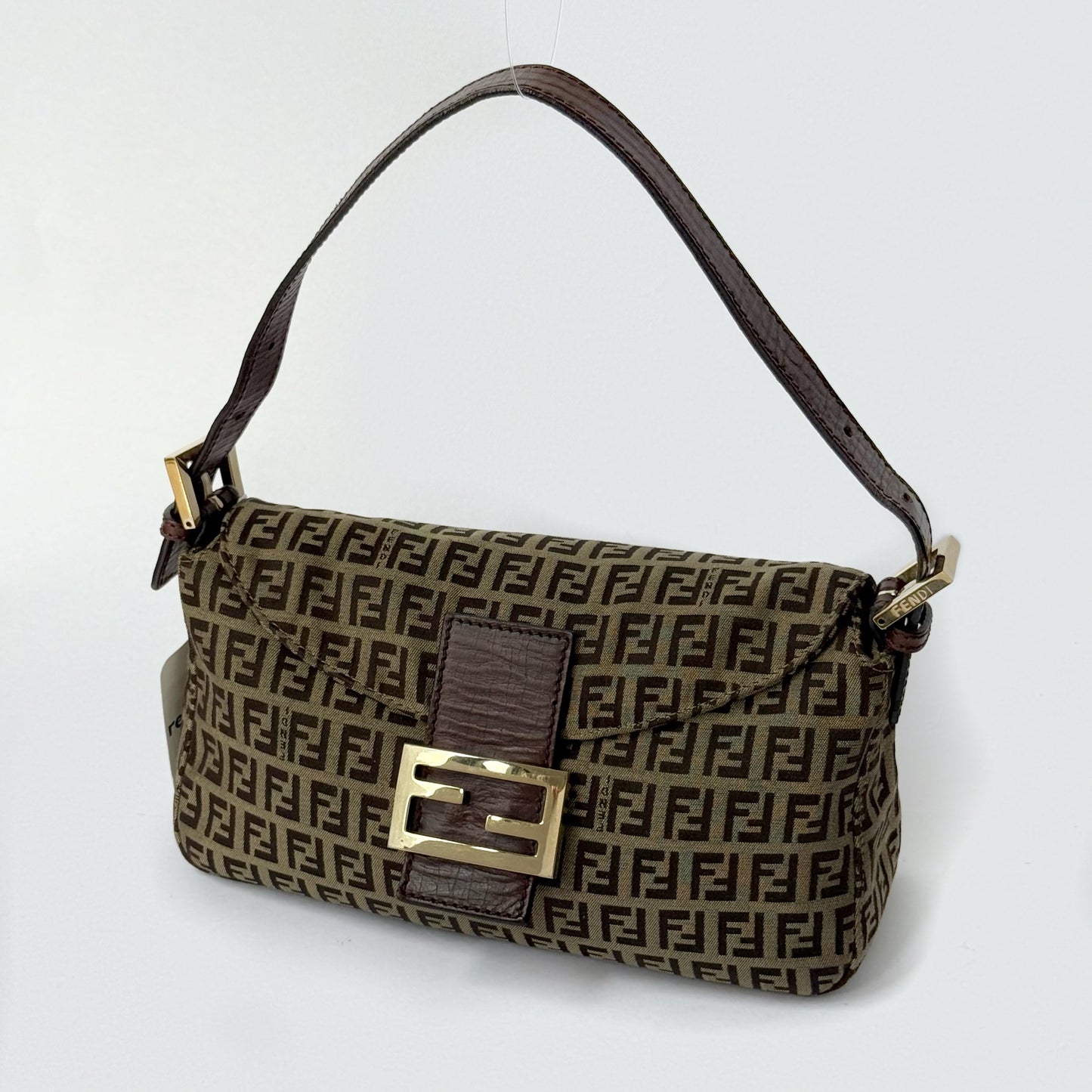 Fendi Brown Zucchino Round Flap Baguette
