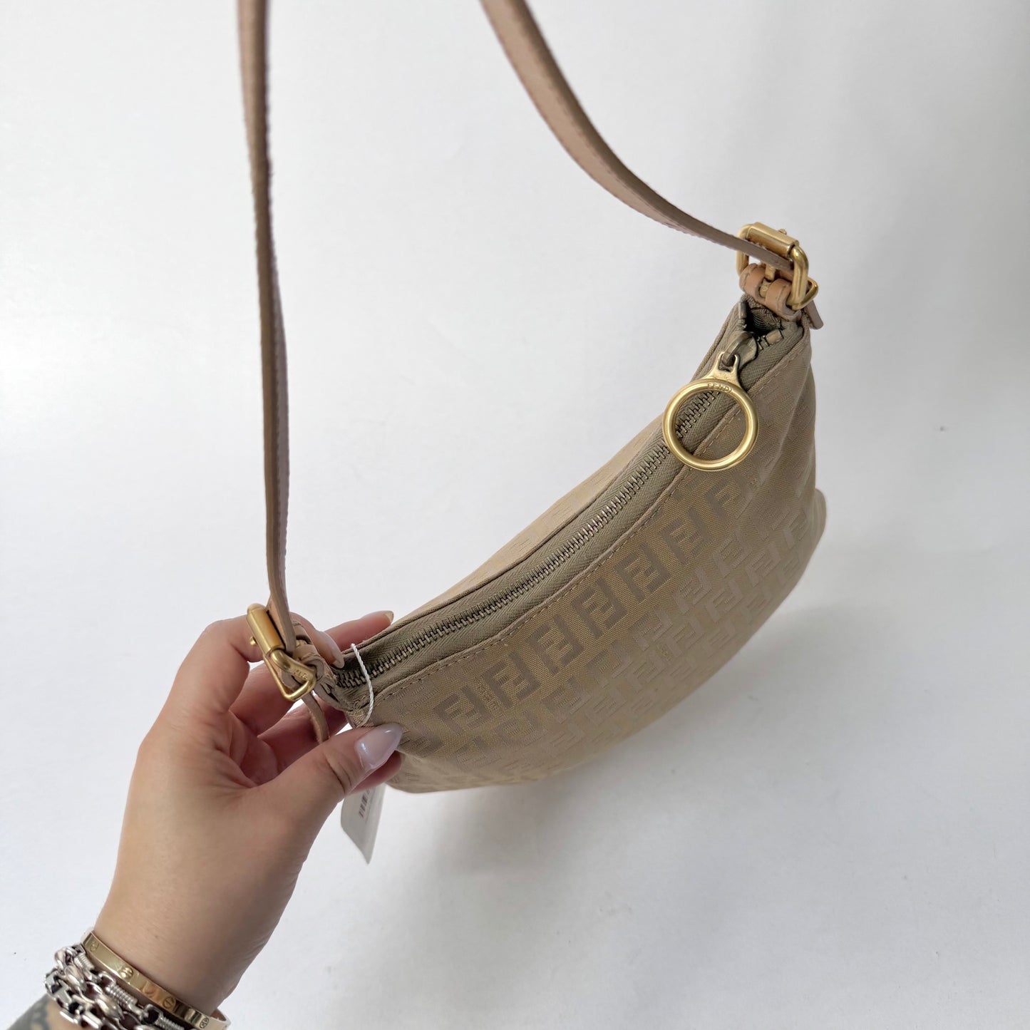 Fendi Beige Zucchino Nylon Oyster Bag