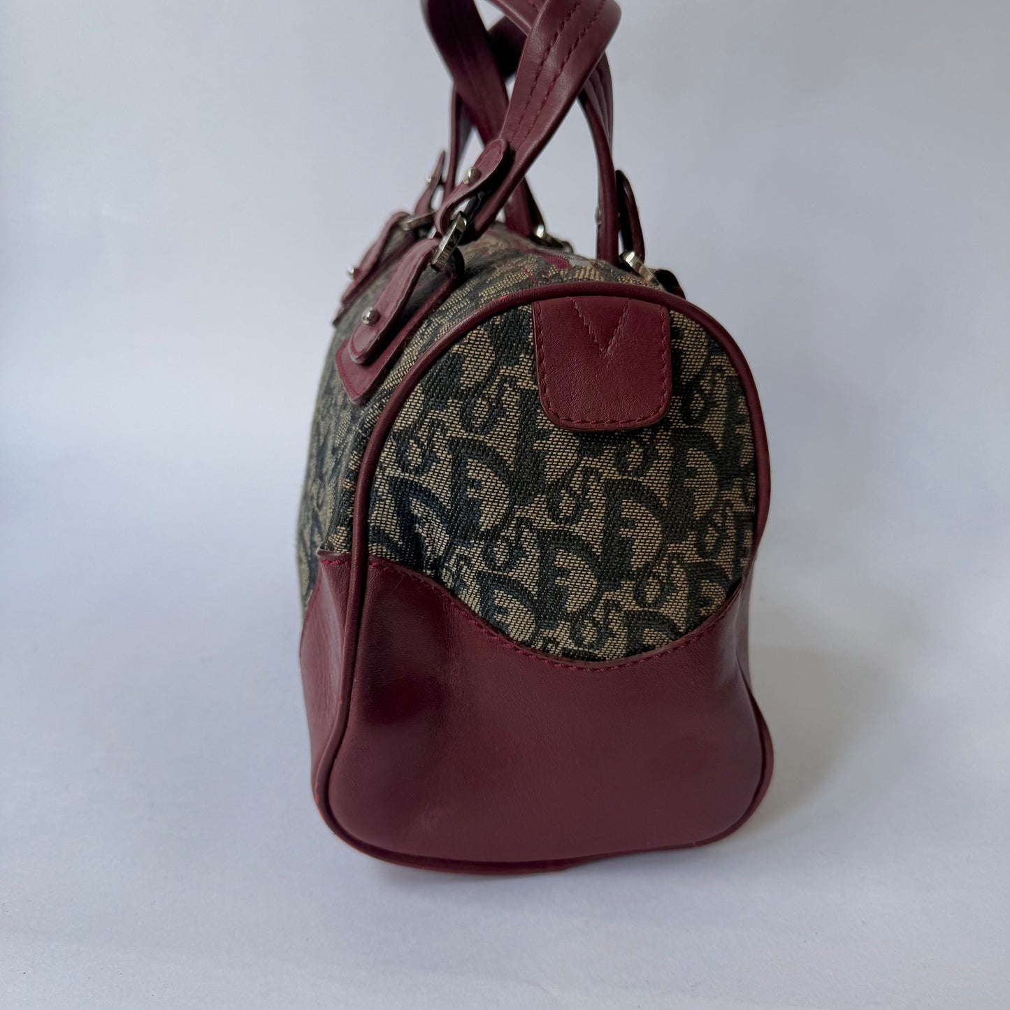 Christian Dior Trotter Burgundy Trim Boston Bag