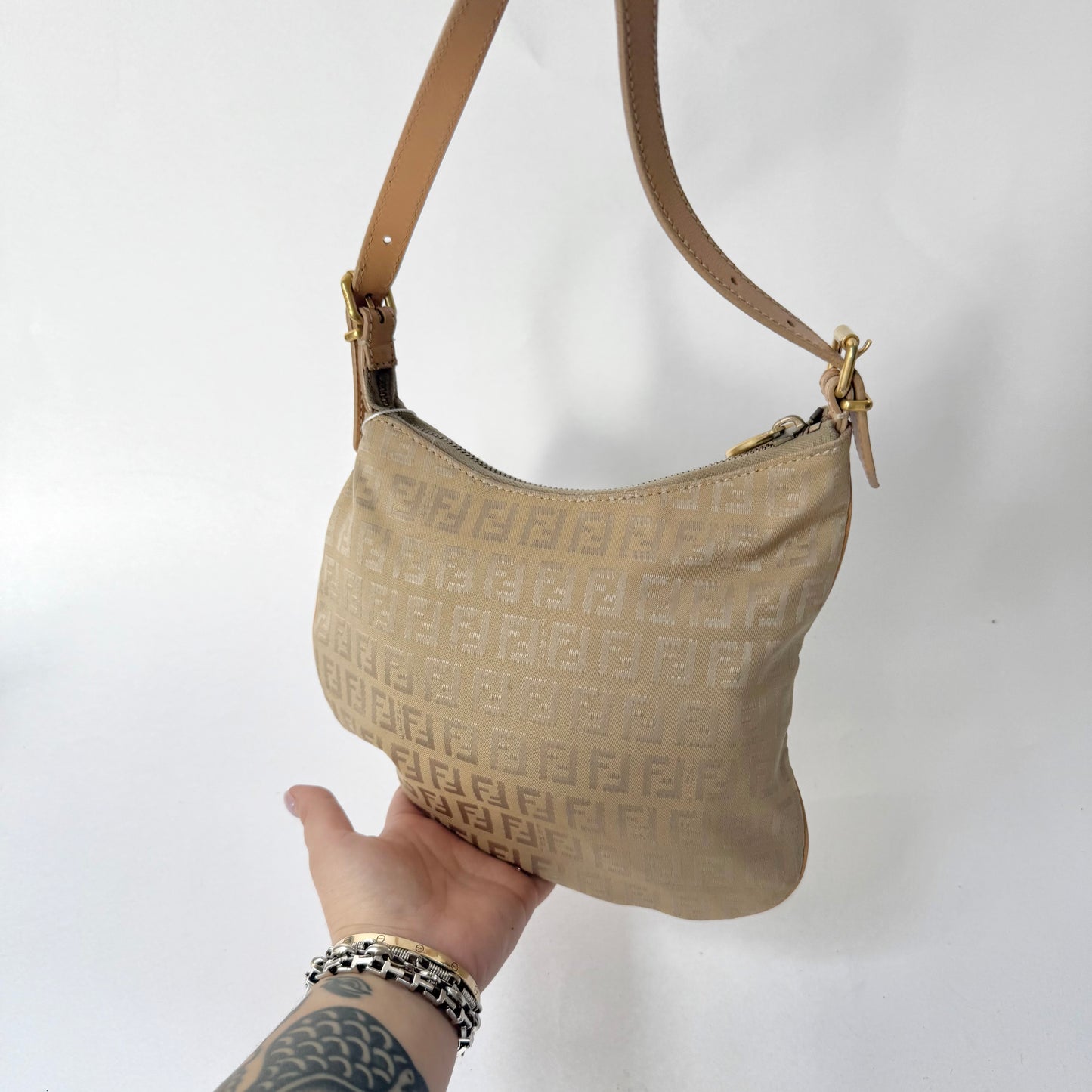 Fendi Beige Zucchino Nylon Oyster Bag
