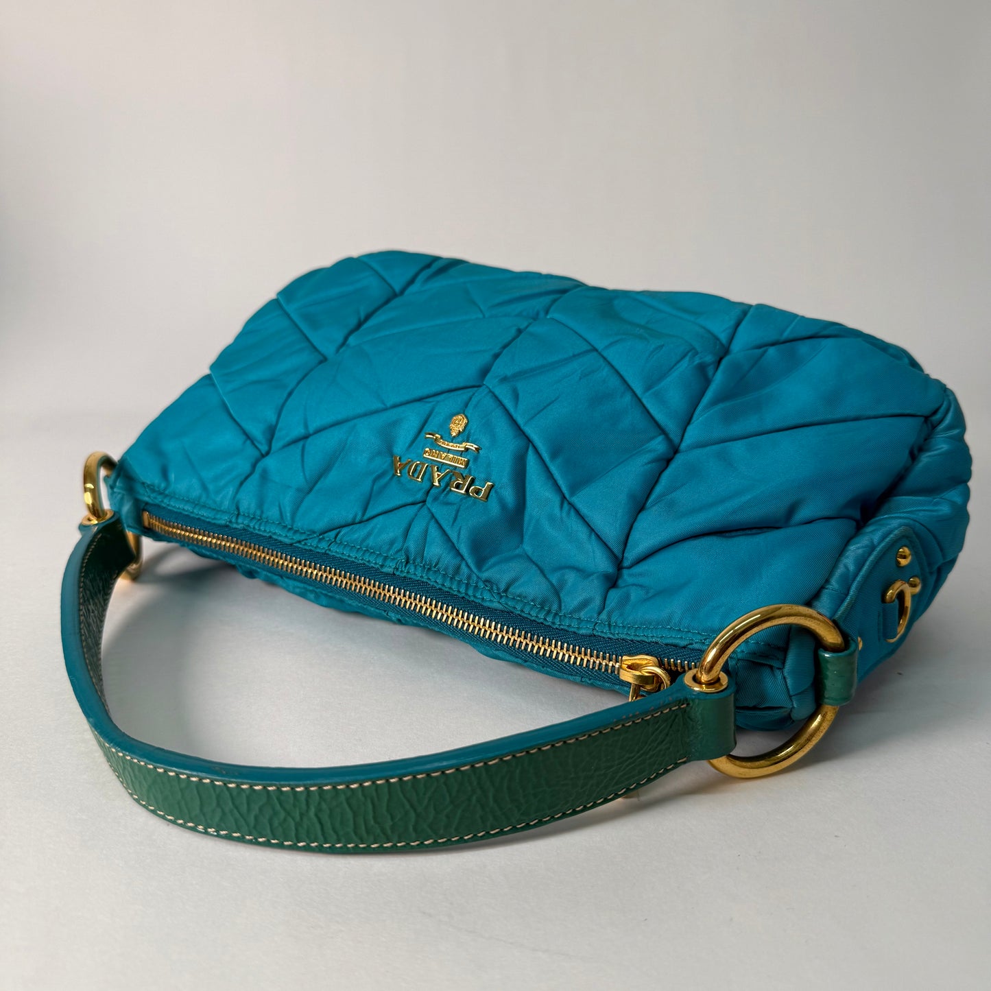 Prada Teal Nylon Puffy Top Handle Bag