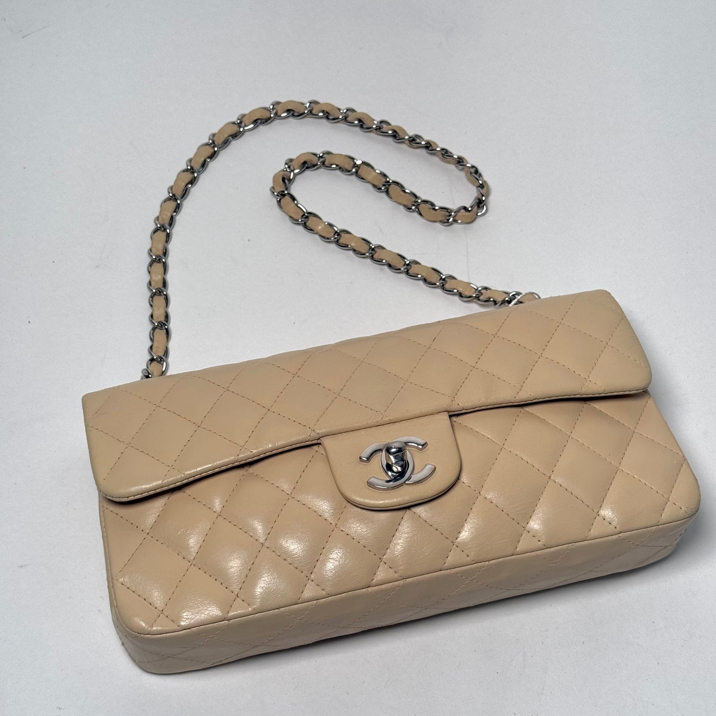 Chanel Cream Lambskin E/W Flap Bag