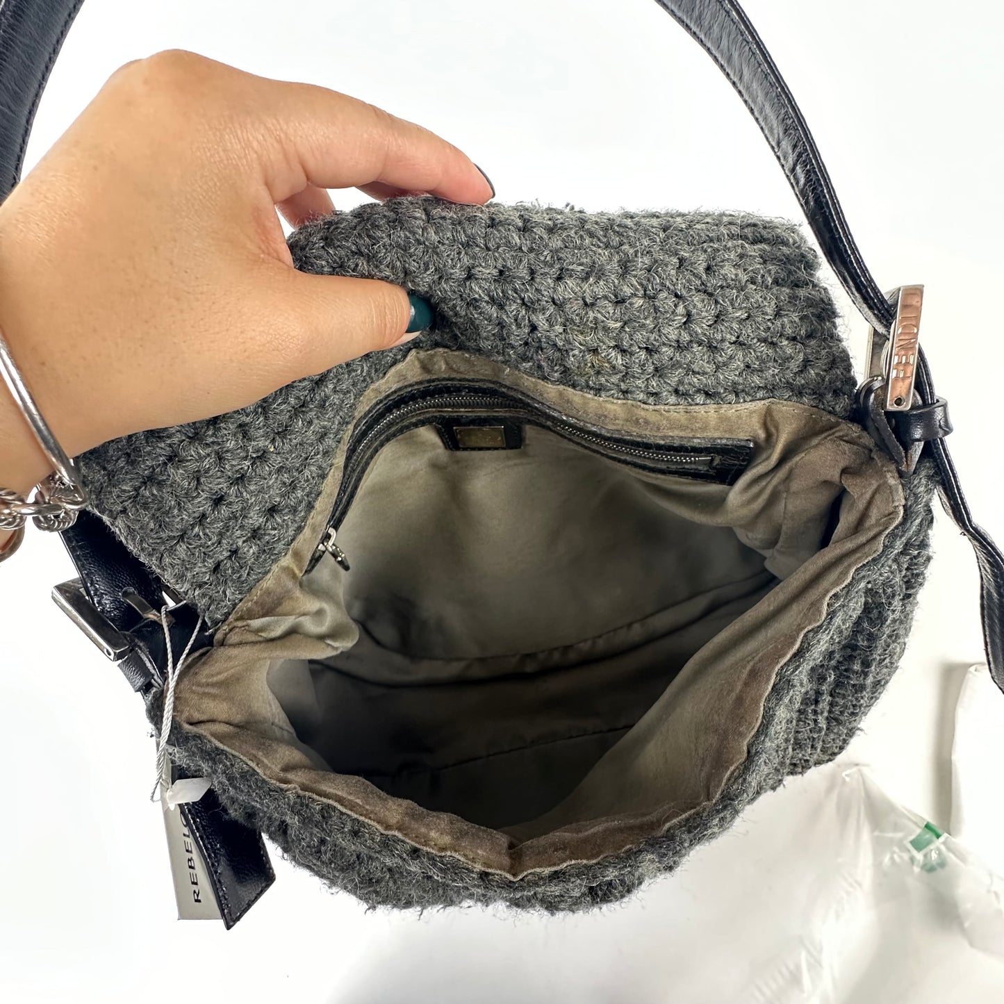 Fendi Gray Wool Textured Mama Baguette