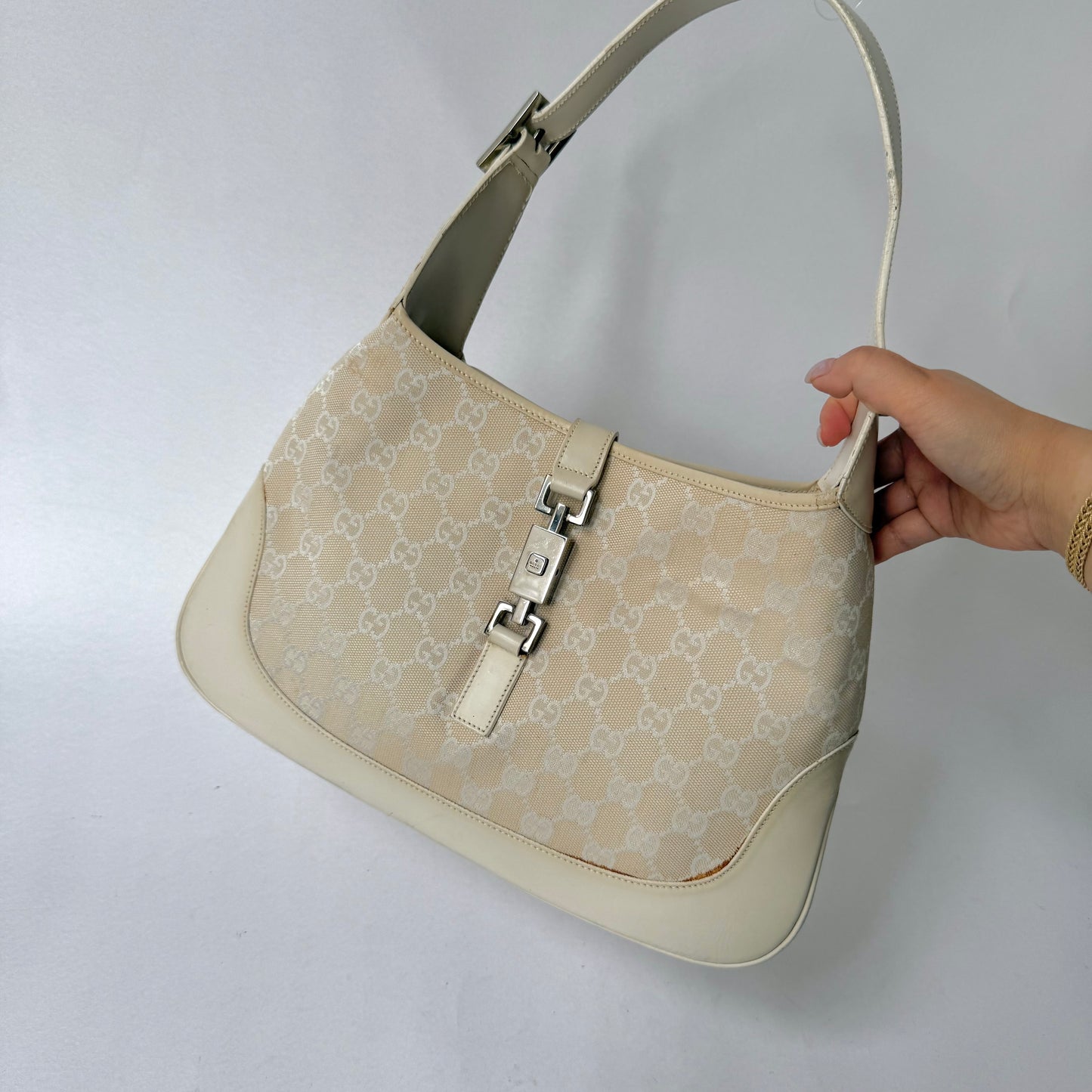 Gucci White Monogram Jackie Shoulder Bag