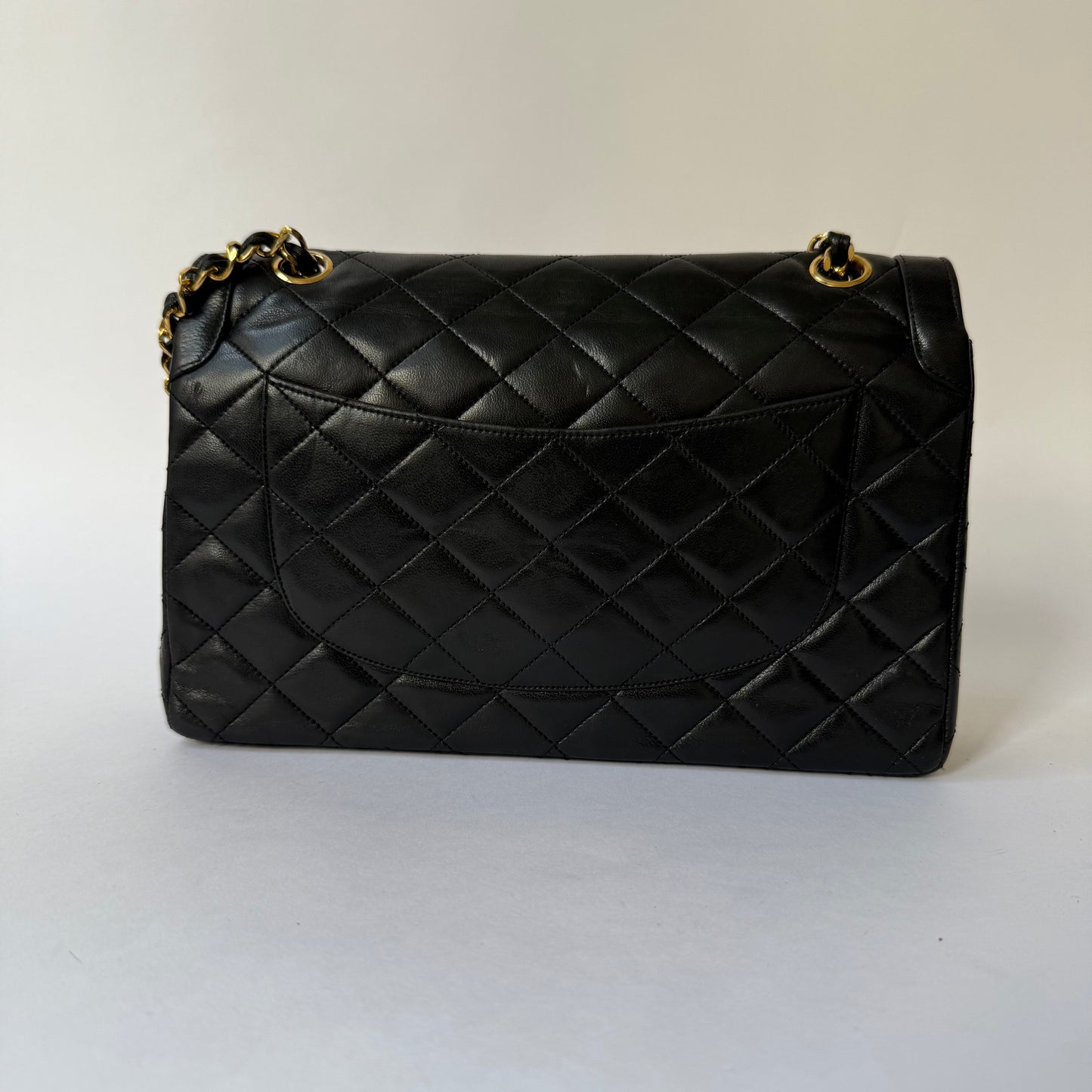 Chanel 1986 Black Lambskin Two-Tone Vintage Double Flap Bag