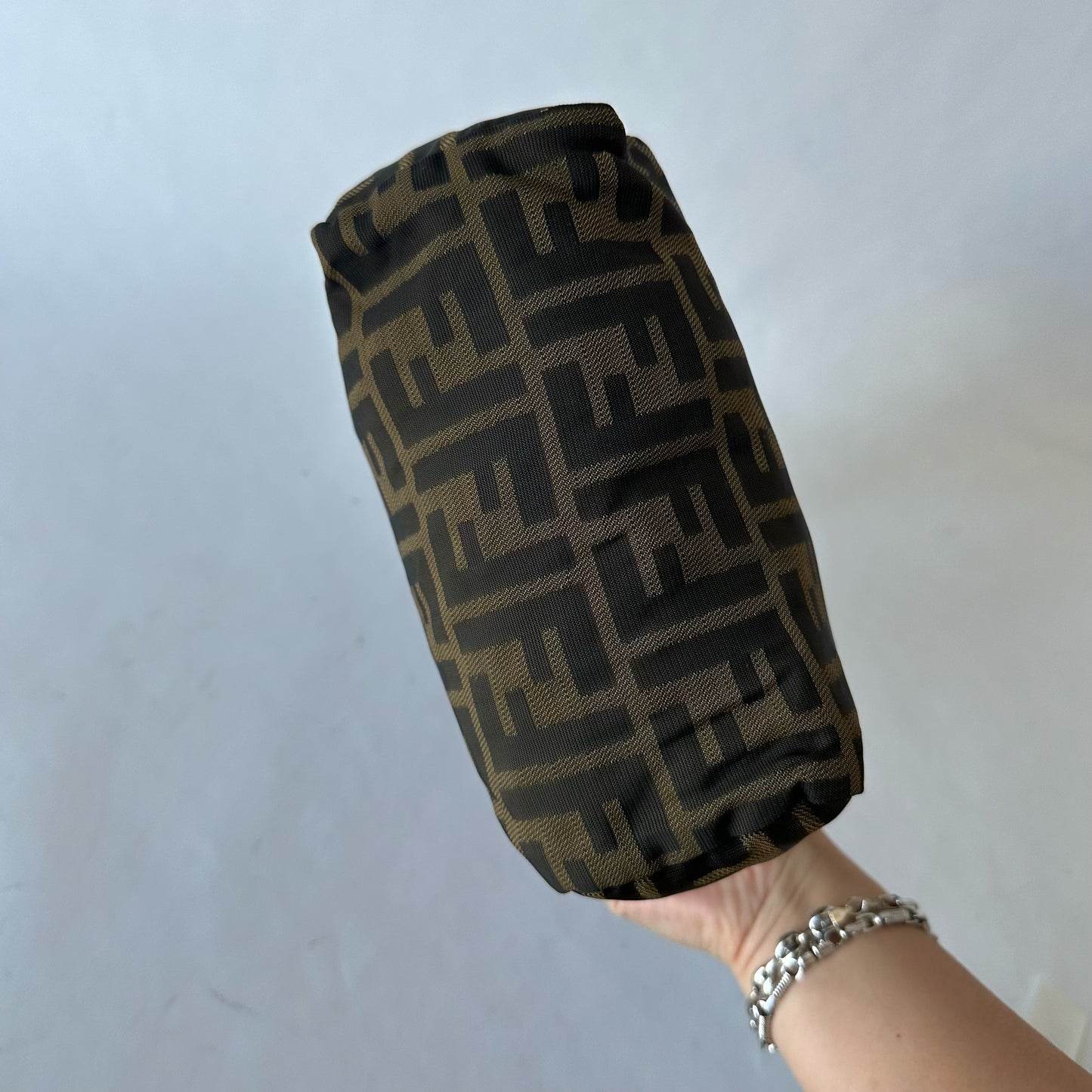 Fendi Brown Nylon Zucca Mini Top Handle Tote