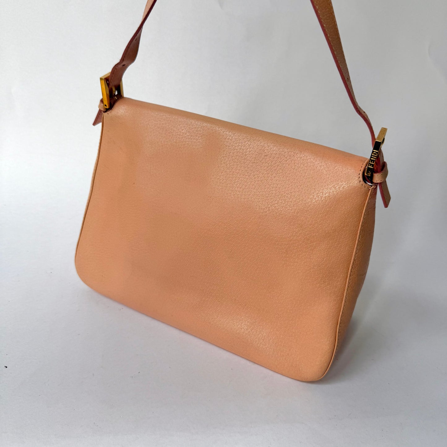 Fendi Peach Pebbled Leather Mama Baguette w/ Stone Plaque
