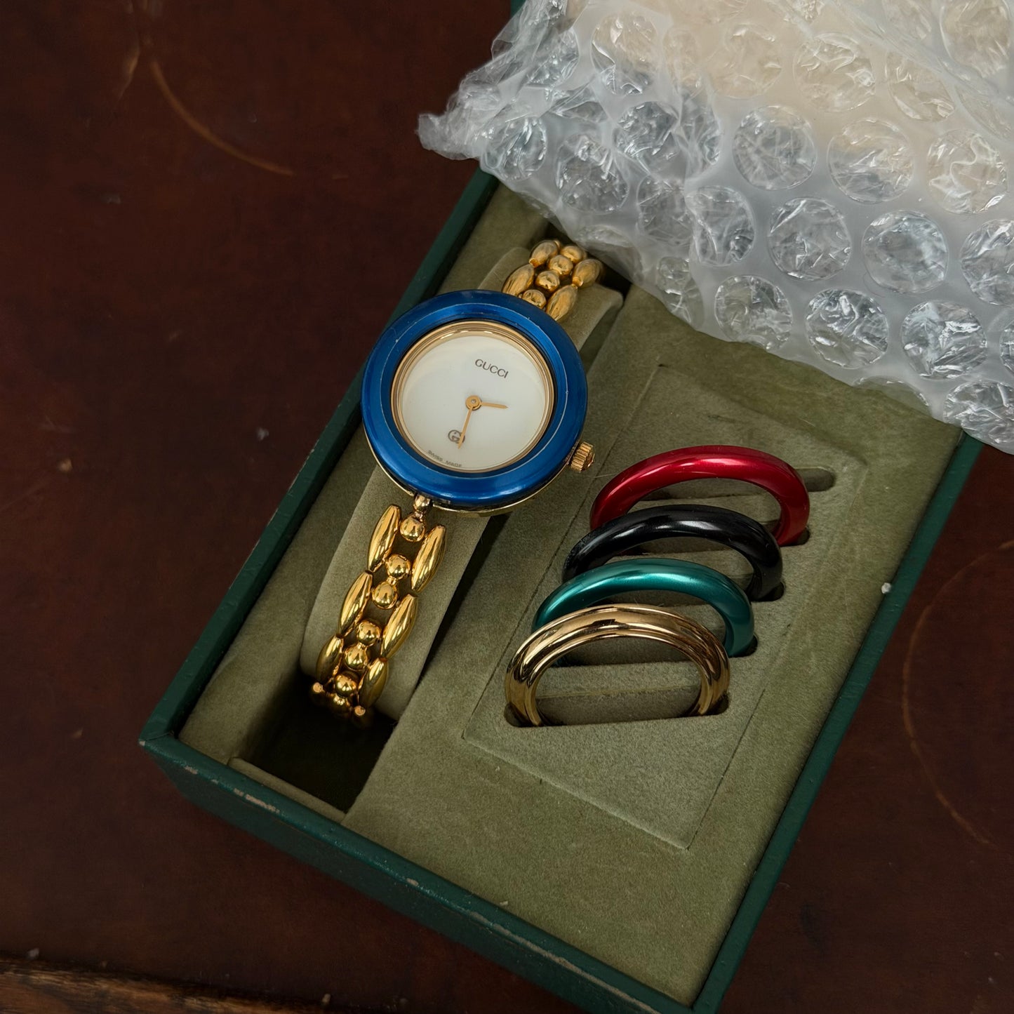 Gucci Gold Rice Link White Dial Bezel Watch w/ 5 Bezels