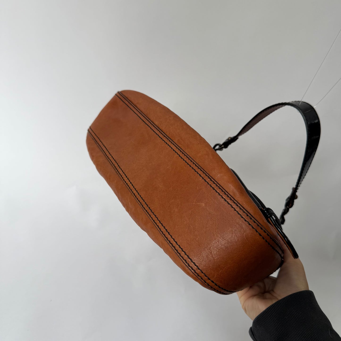 Fendi Brown Pebbled Leather Double Buckle Shoulder Bag