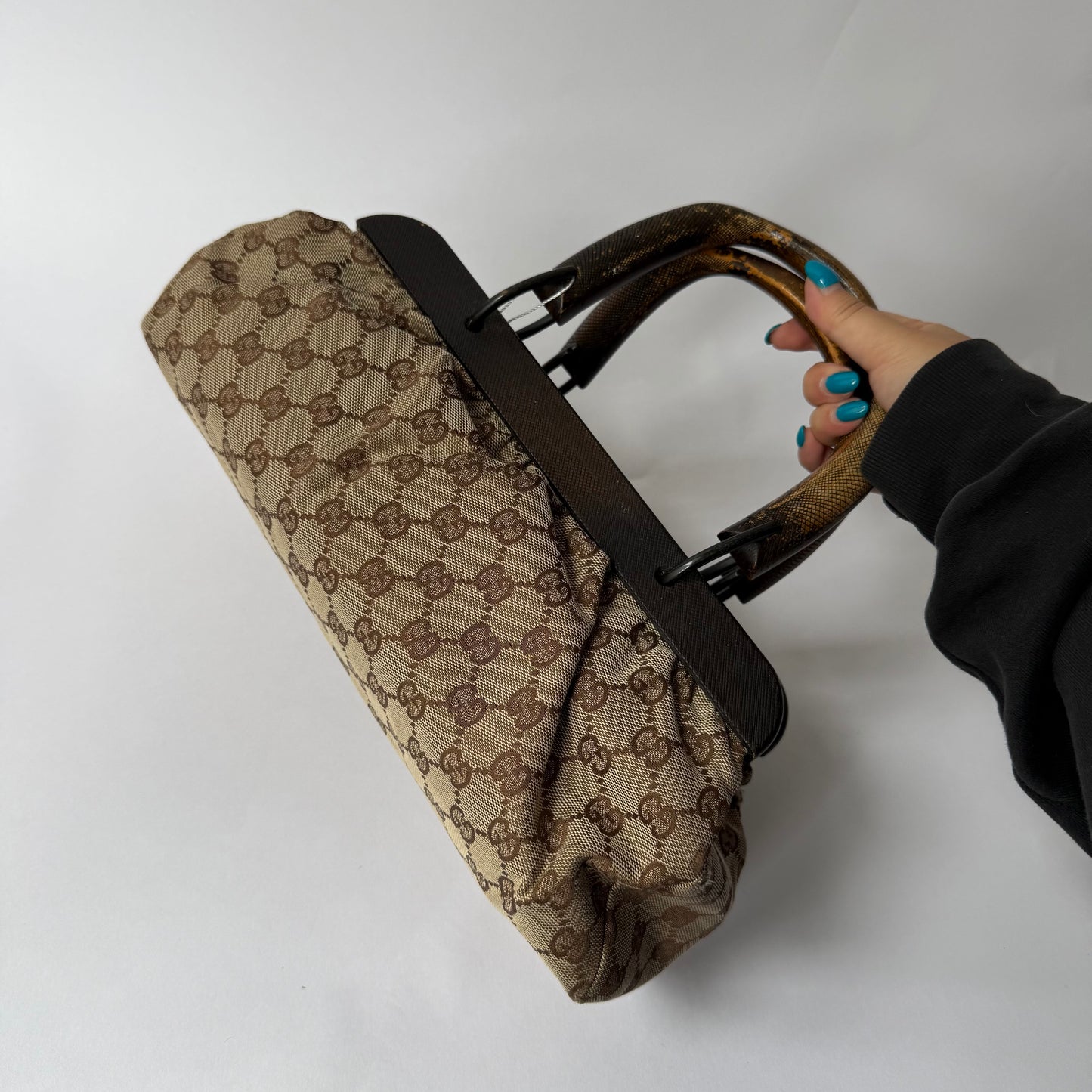 Gucci Brown Monogram Wooden Handle Bag