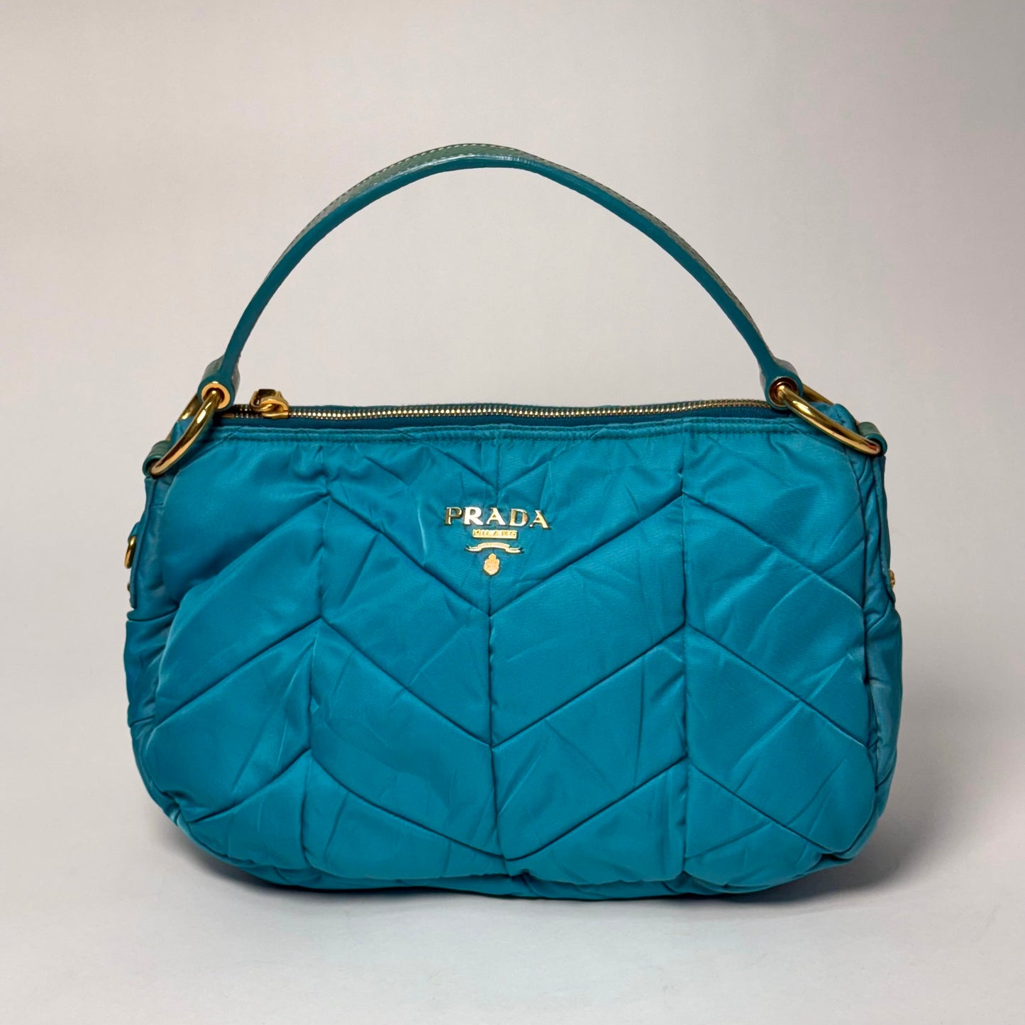 Prada Teal Nylon Puffy Top Handle Bag