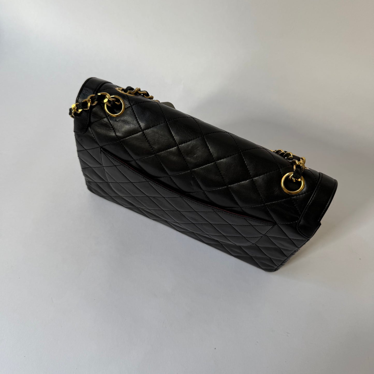 Chanel 1986 Black Lambskin Two-Tone Vintage Double Flap Bag