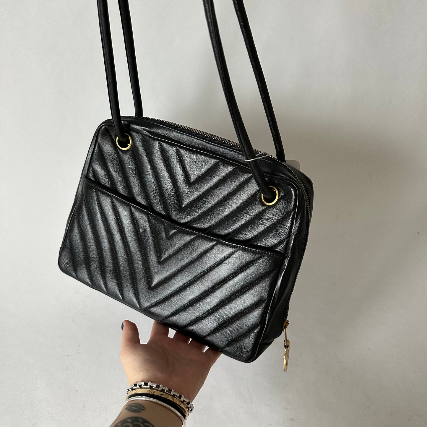 Chanel Lambskin Chevron Tote Bag Convertible Crossbody
