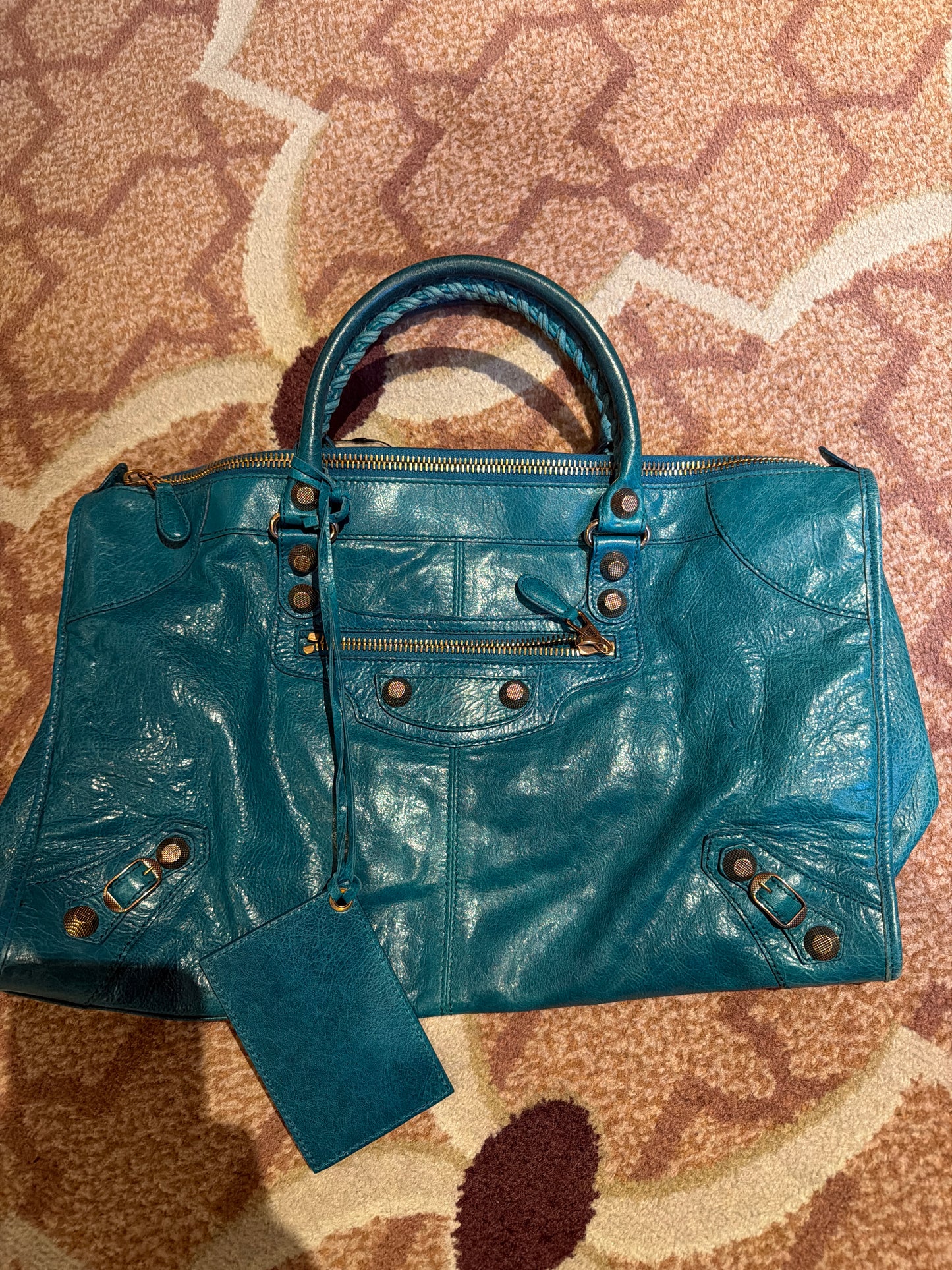 Balenciaga Teal Leather Work City Bag
