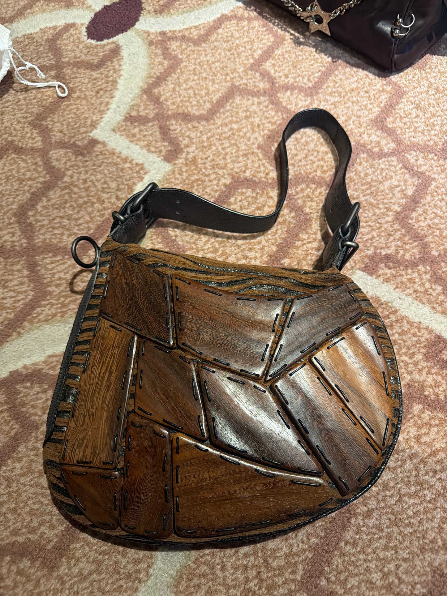Fendi Brown Multicolored Wood Paneled Oyster Bag