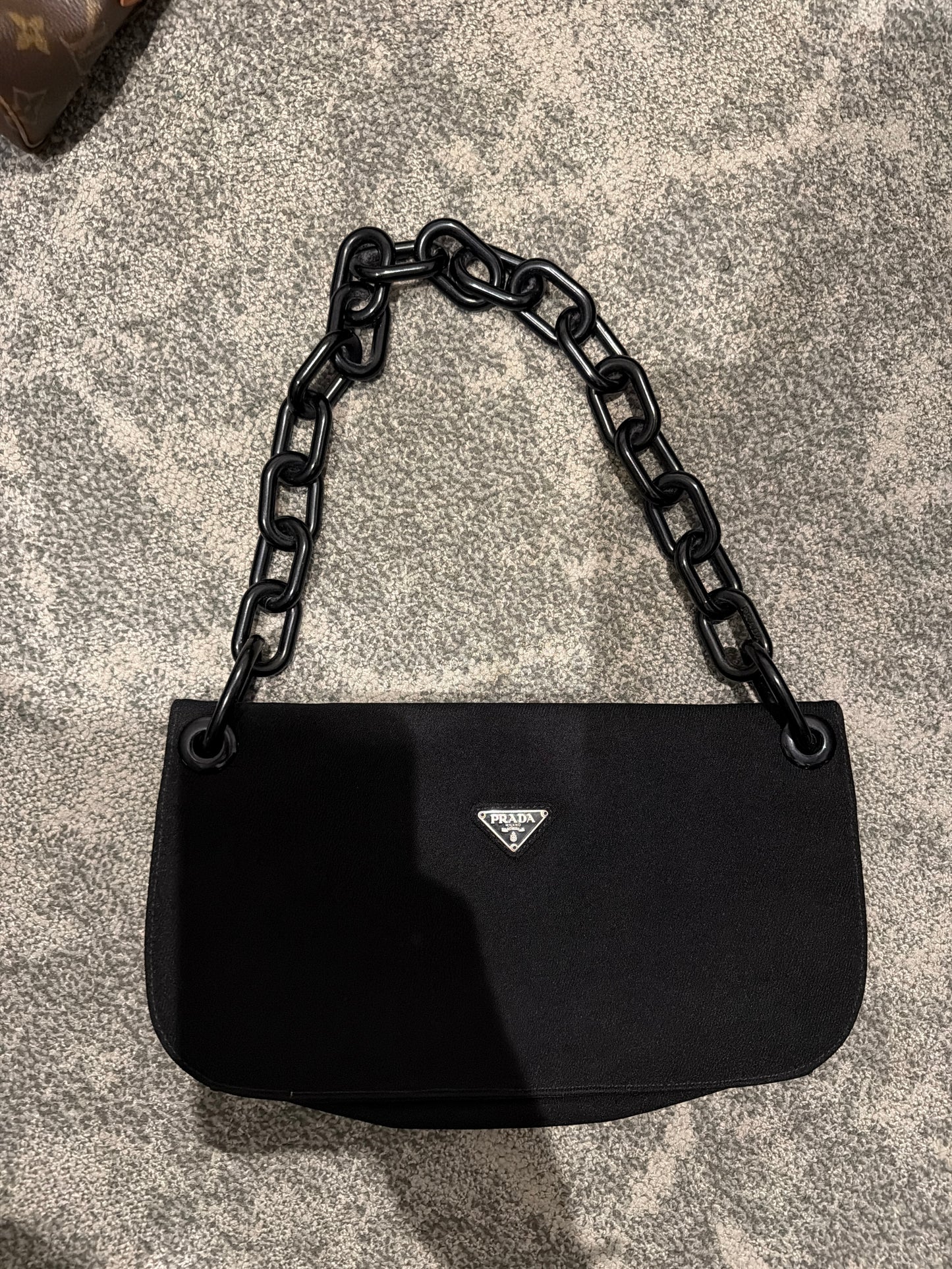 Prada Black Nylon Plastic Chain Flap Shoulder Bag