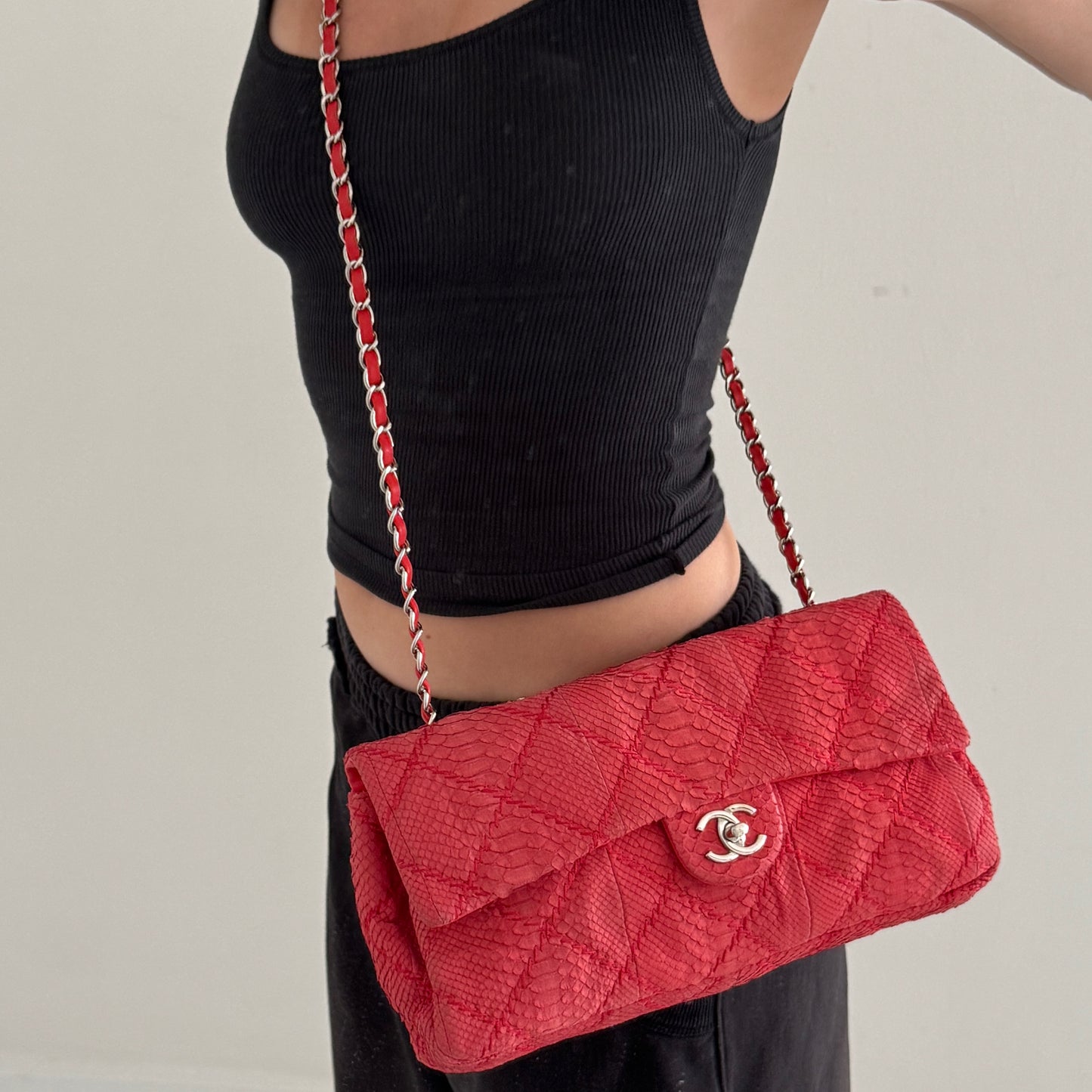 Chanel 2011 Red Python E/W Flap Bag