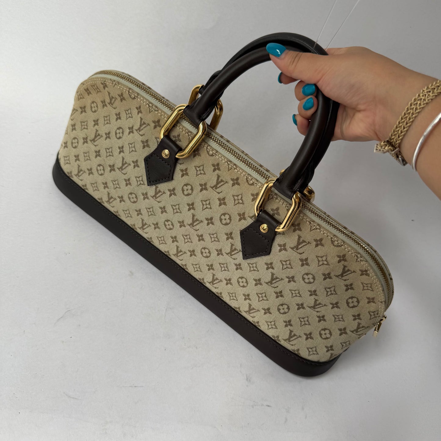 Louis Vuitton Khaki & Brown Mini Lin East West Alma