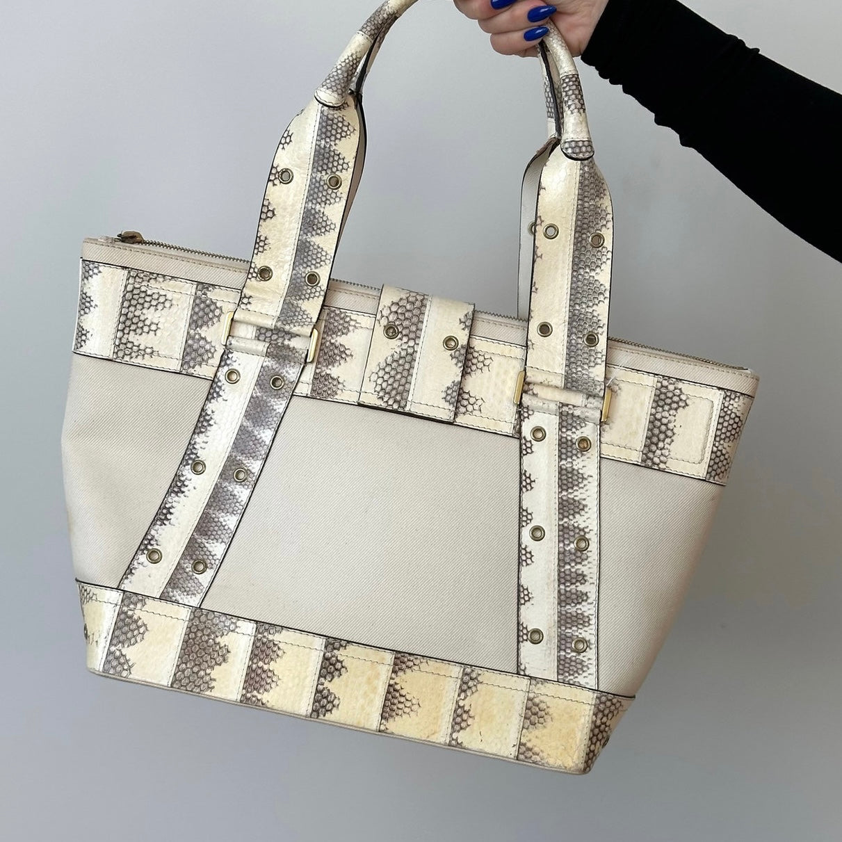 Christian Dior Cream & Snakeskin Leather Trim Street Chic Moto Shoulder Bag