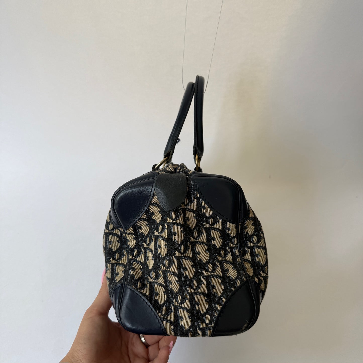 Christian Dior Navy Trotter Canvas Small Boston Bag