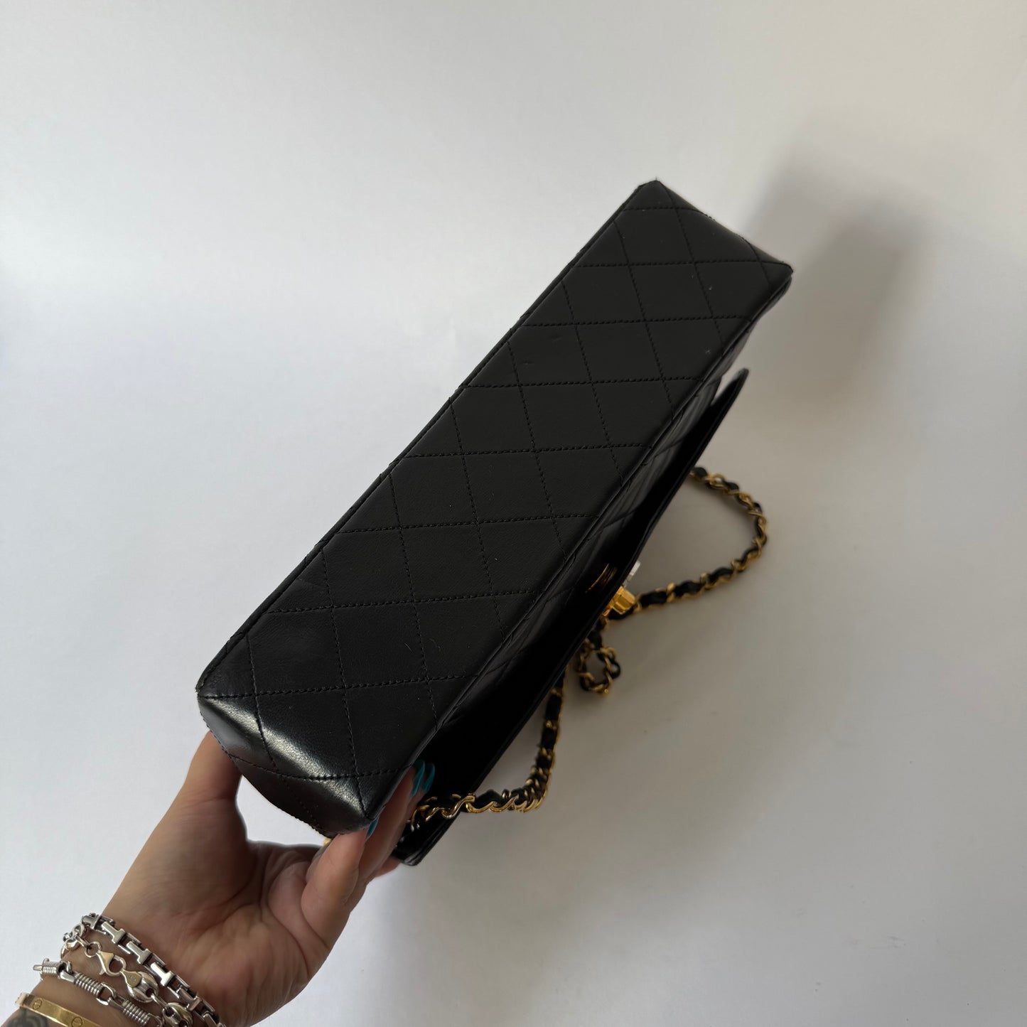 Chanel 1986 Black Lambskin Two-Tone Vintage Double Flap Bag